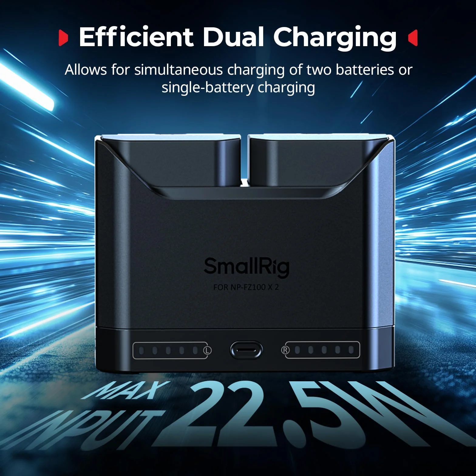 SMALLRIG NP-FZ100 Battery Charger for Sony, 2h Dual Slot Camera Charger with 22.5W USB-C Fast-charging Port,Full Compatible with Sony Alpha A7III A7IV A6700 FX3 FX30 A9 A7C A7CII A7RIII ZV-E1 ZV-E10II