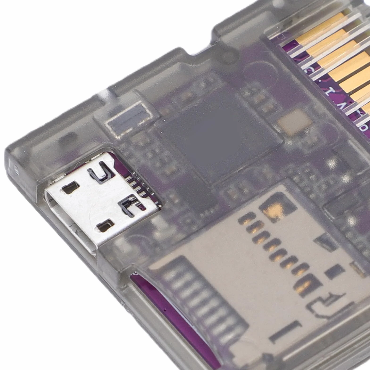 YUEHISY Czytnik Kart do Gier Open Source Pasuje do DS DSi 3DS Nowy 3DS XL z MCU RP2040 6MB/s Szybkie ładowanie Podwójny Zasilacz (Przezroczysta czerń)