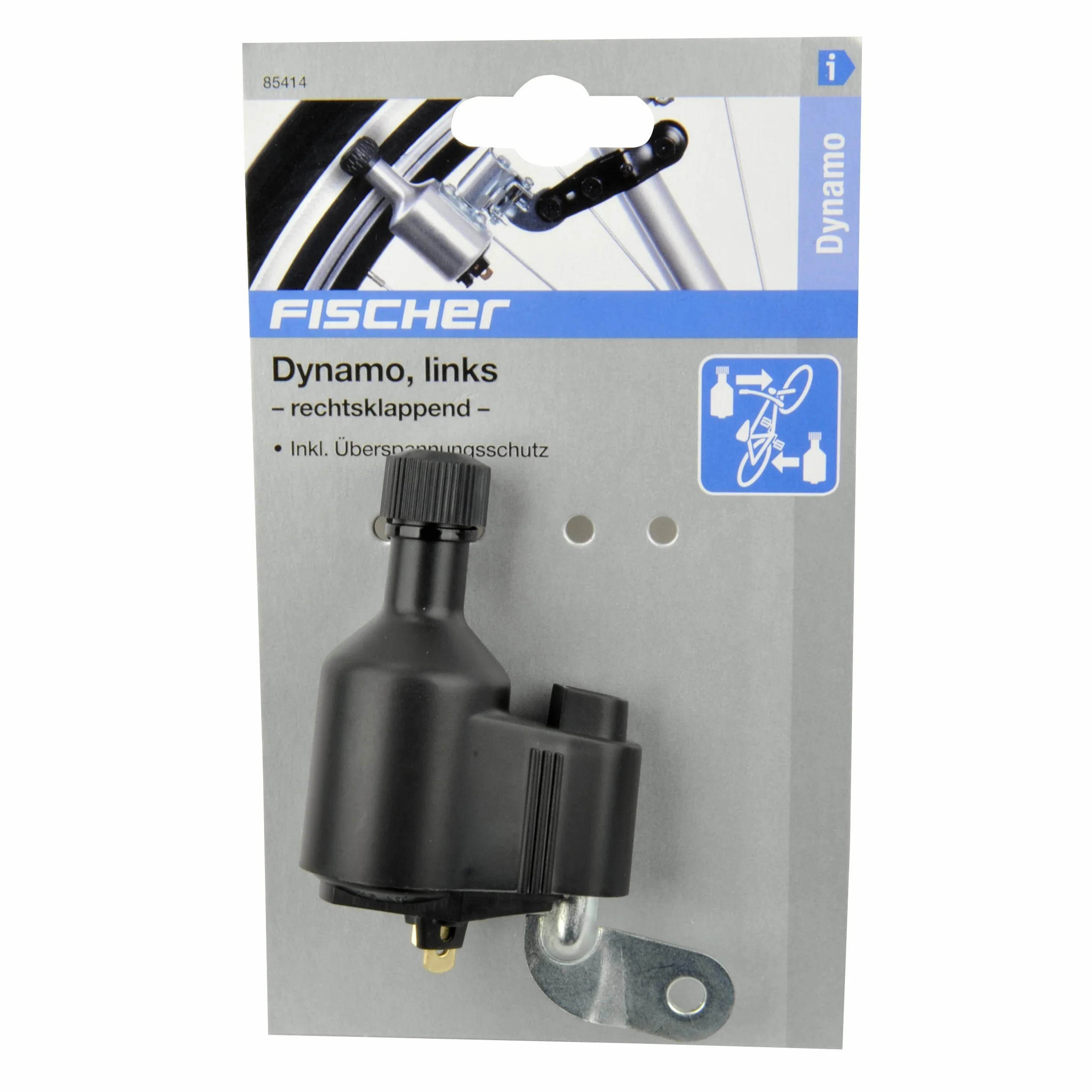 Fischer Uniseks Overspanningsbeveiliging Links 6 Volt 3 Watt Dynamo, czarne, Uni EU