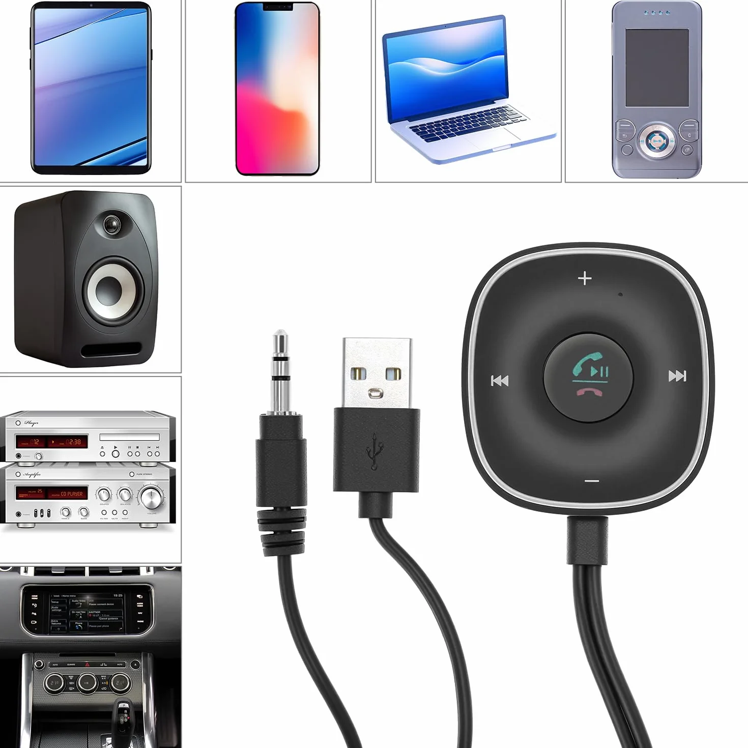 QWORK Aux Bluetooth 5.4 Adapter samochodowy odbiornik Bluetooth ze złączem 3,5 mm do samochodowego zestawu stereo