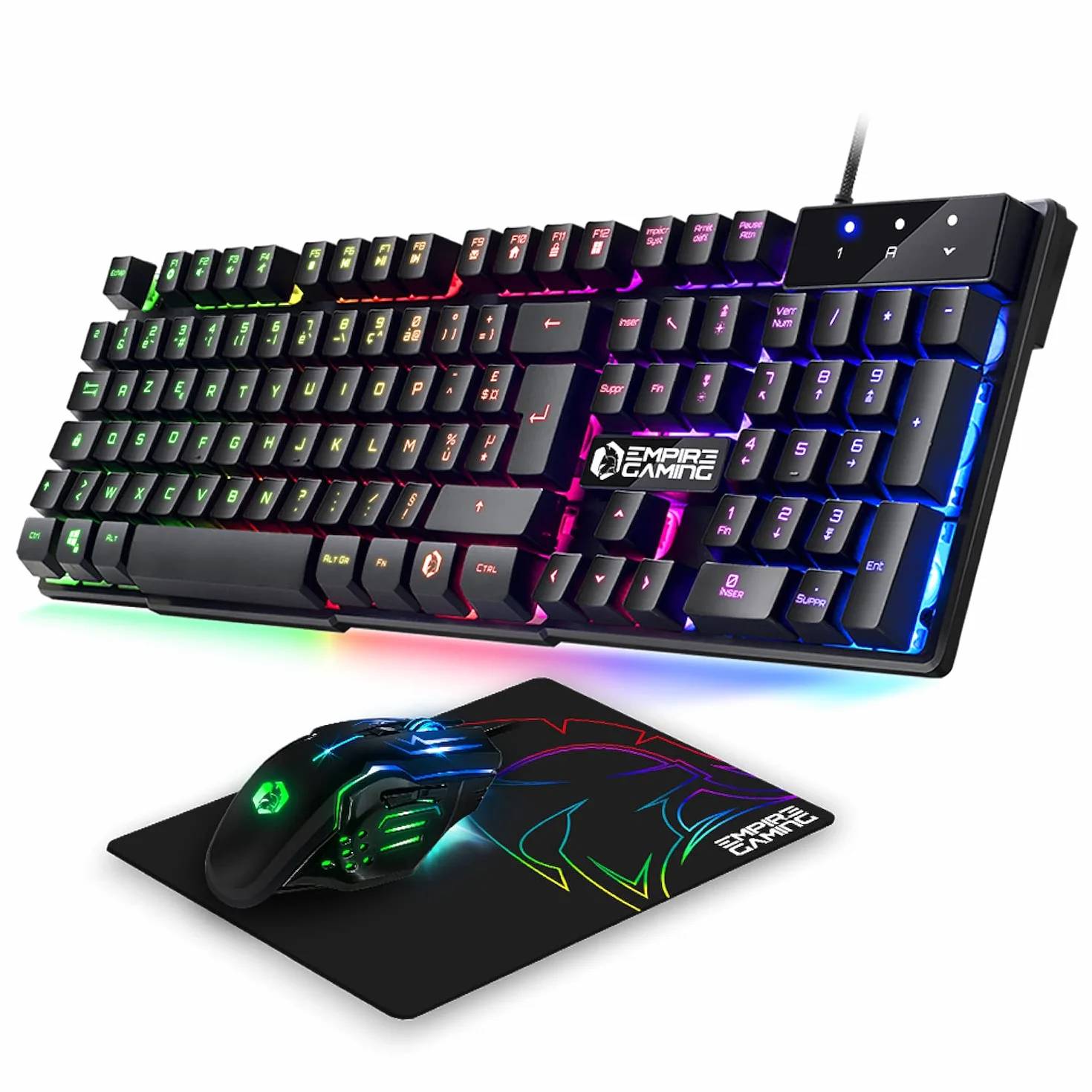 EMPIRE GAMING - Pack 3 en 1 MK800 - Clavier Gaming AZERTY (Layout Français) RGB 105 Touches 19 Touches Anti-Ghosting - Souris Gamer RGB 2400 DPI - Tapis de Souris - PC PS4 PS5 Xbox One/Series Mac