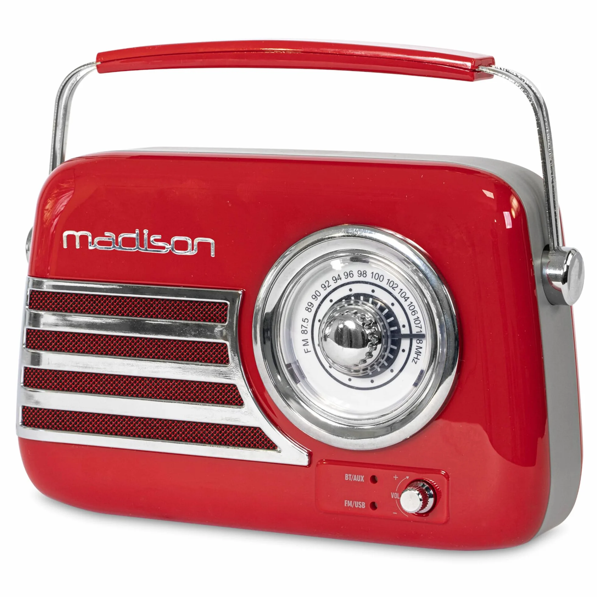 Madison - FREESOUND-VR40R - Vintage radio bateryjne o mocy 30W z Bluetooth, USB i FM - czerwony