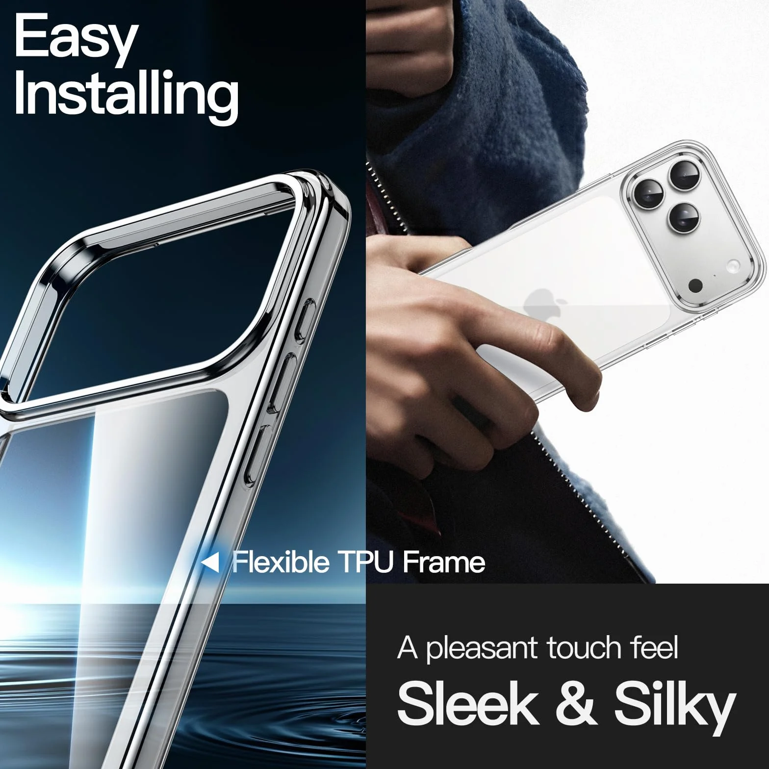 JETech Etui dla iPhone 17 Pro 6,3 Cala, Nieżółknące Odporne na Wstrząsy na Bumper Telefonu Osłona, Odporny na Zarysowania Przejaśniać Tył (Przezroczyste)