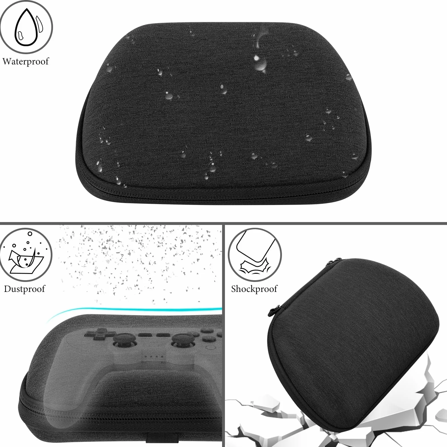 GEEKRIA Etui podróżne na kontroler kompatybilne z 8BitDo Pro 2, Ultimate, 2C, torba do przenoszenia, torba ochronna z wewnętrzną kieszenią siatkową na kabel do ładowania (ciemnoszary)