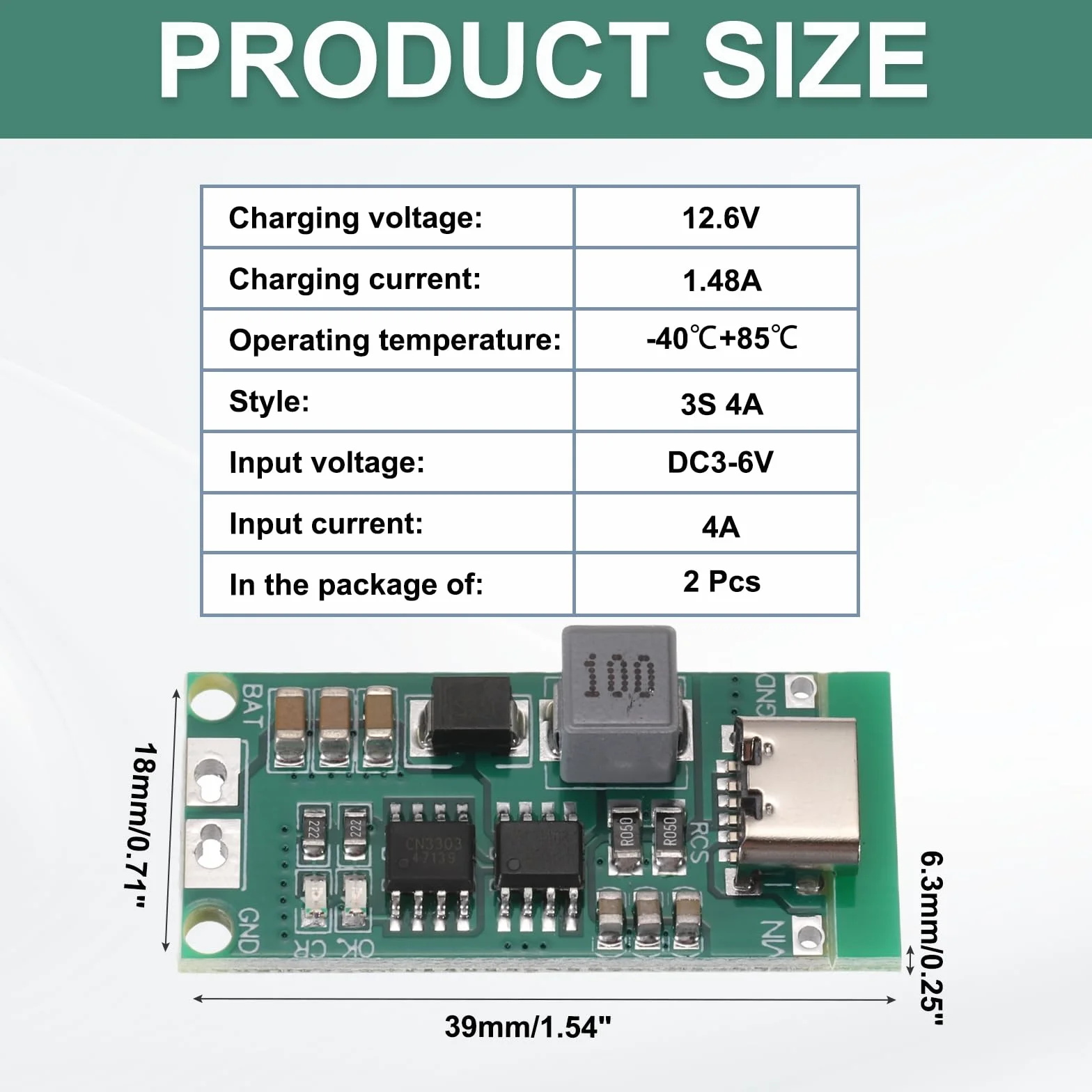 QUARKZMAN 2 sztuki modułu ładowania baterii litowej Multi-Cell 2S 3S 4S Typ-C na 8,4 V 12,6 V 16,8 V regulowana płytka ładująca Step-Up do litowo-polimerowego powerbanku (3S 4A)