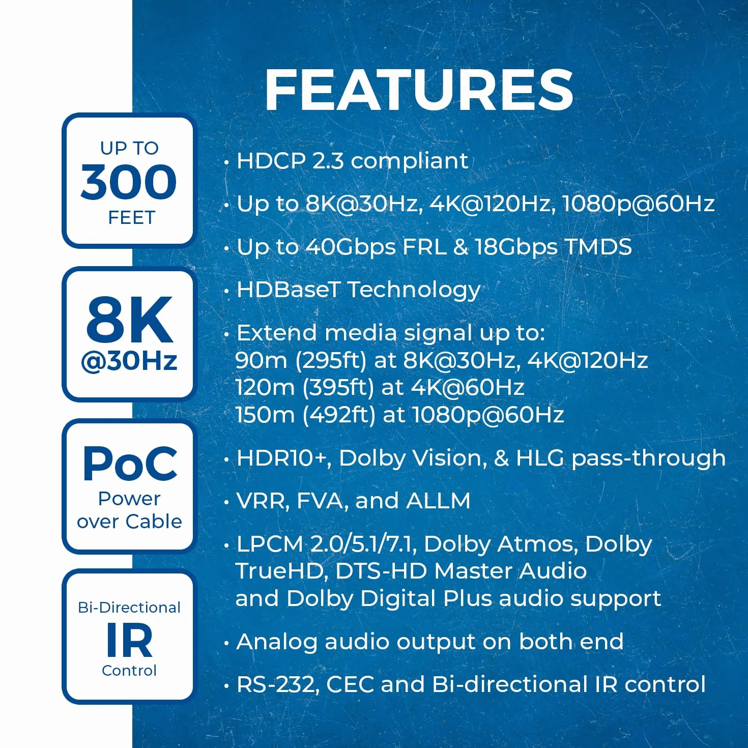 OREI Przedłużacz 4K przy 120 Hz HDMI Over Ethernet Balun - HDBaseT UltraHD 8K przy 30 Hz CAT6/7 kabel ze sterowaniem HDR, CEC i IR, RS-232, wyjście audio do 400 stóp (BK-EXB400R-K)