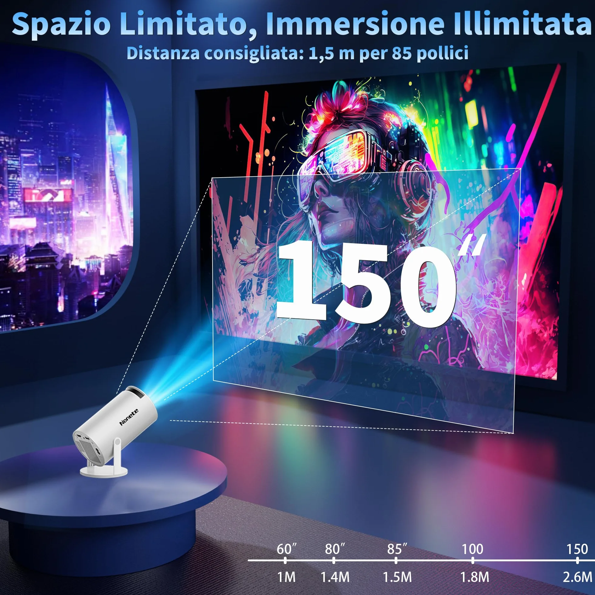 Projektor FHD 1080P [2026 Upgraded] Przenośny mini projektor 4K z WiFi 6 BT 5.2, obsługuje 270° obrotowy projektor samochodowy Keystone TV Stick/USB/HDMI/PC z kablem HDMI i myszą, biały