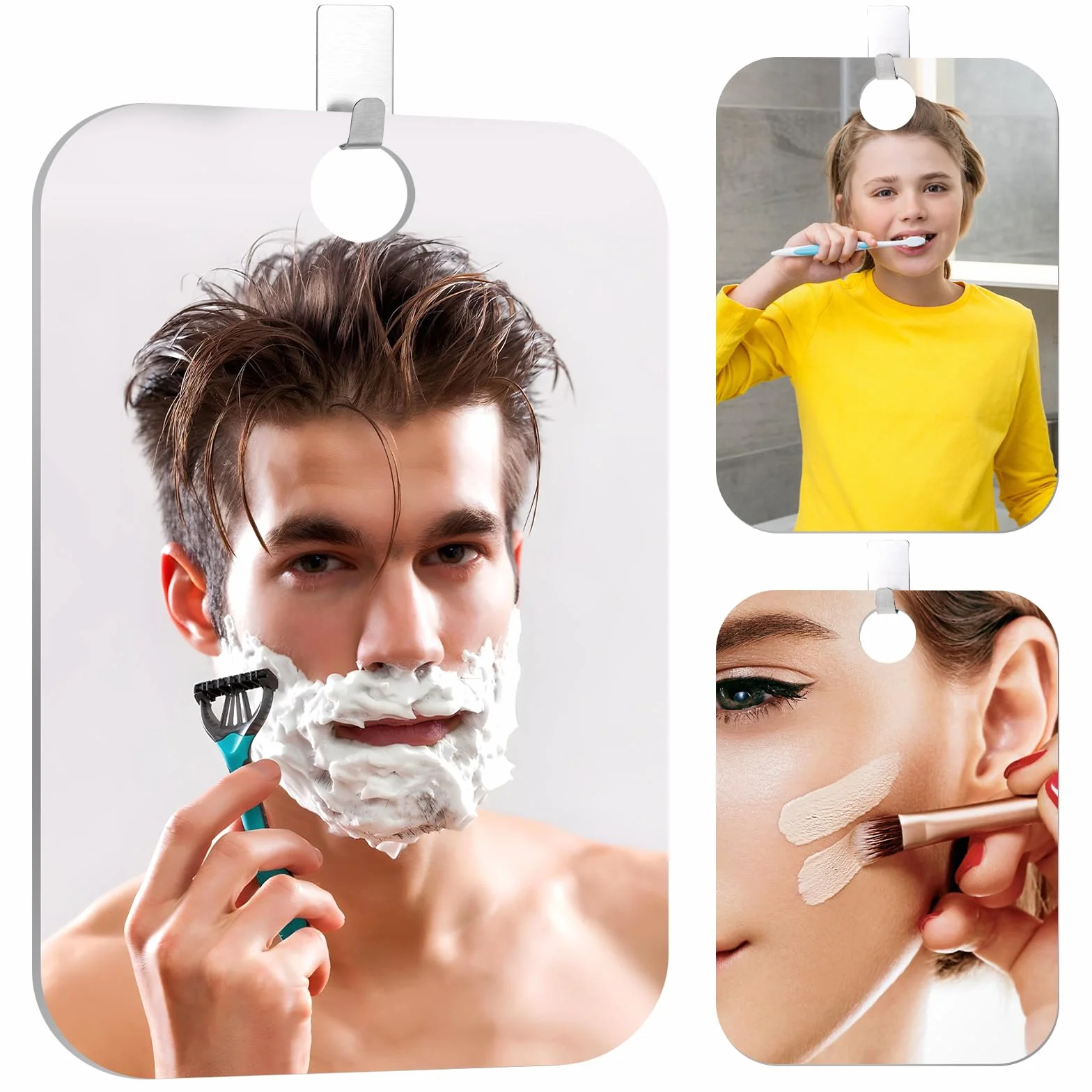 Tyqour Lusterko do golenia pod prysznic, lustro prysznicowe, 13 x 17 cm, lustro do makijażu pod prysznic, bezramowe lustro prysznicowe, unbreakable Fogless Shower Mirror, w zestawie 1 haczyk
