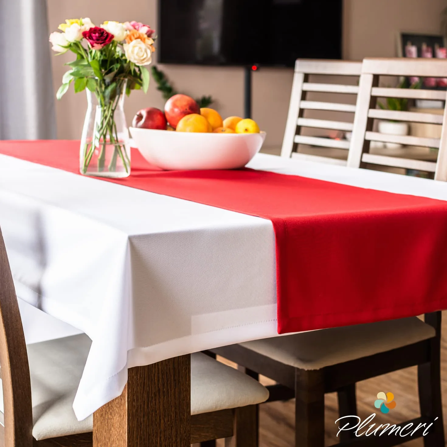 PLUMERI Obrus plamoodporny 140x240 cm, Biały – 100% poliester 250 g/m² z efektem lotosu, OEKO-TEX, na co dzień i od święta, do domu i ogrodu, seria Brela