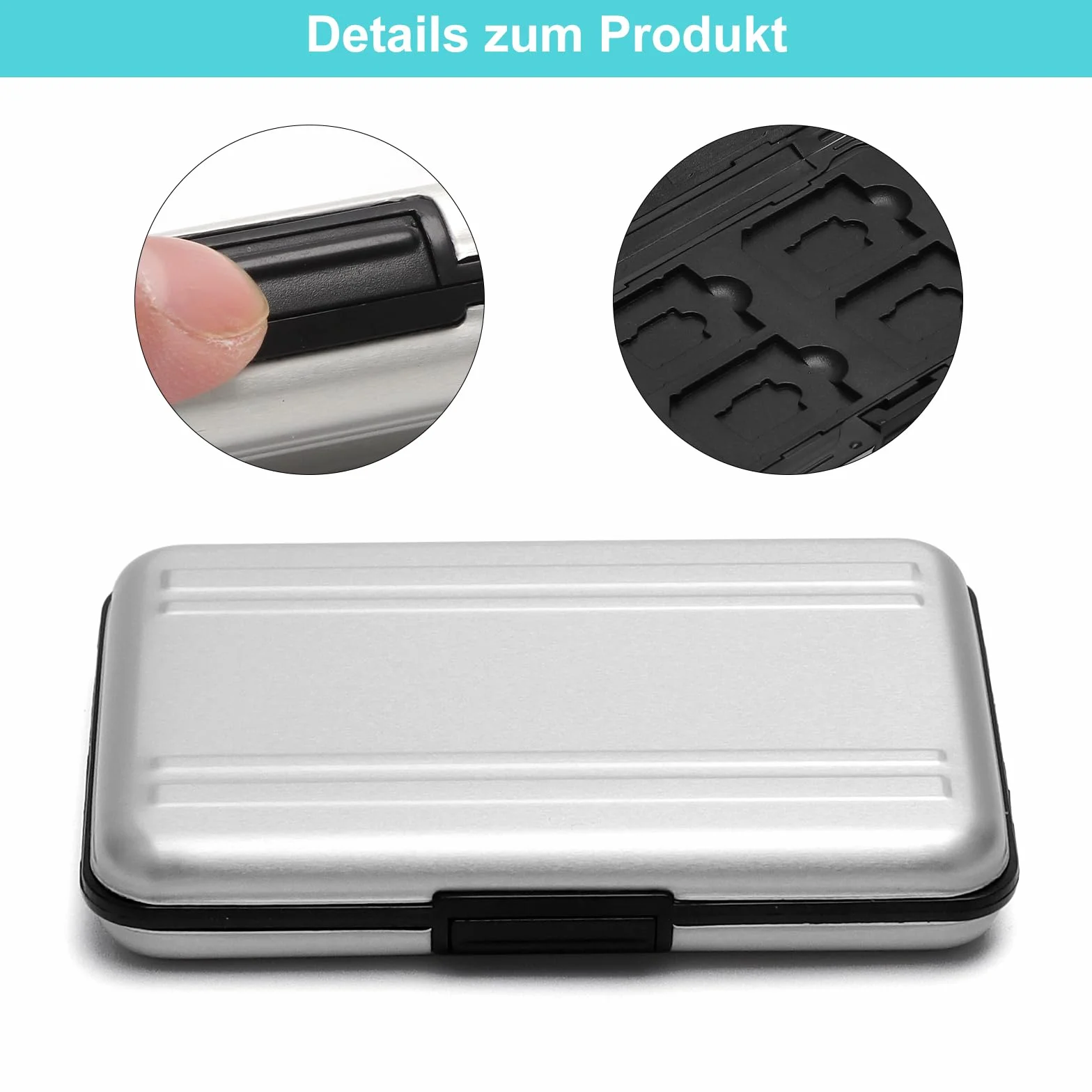 VOSSOT 8 przegródek na karty pamięci, przenośne etui na karty SD/TF, wodoszczelne, odporne na uderzenia, aluminiowe, etui ochronne, do 8 kart SD i 8 TF