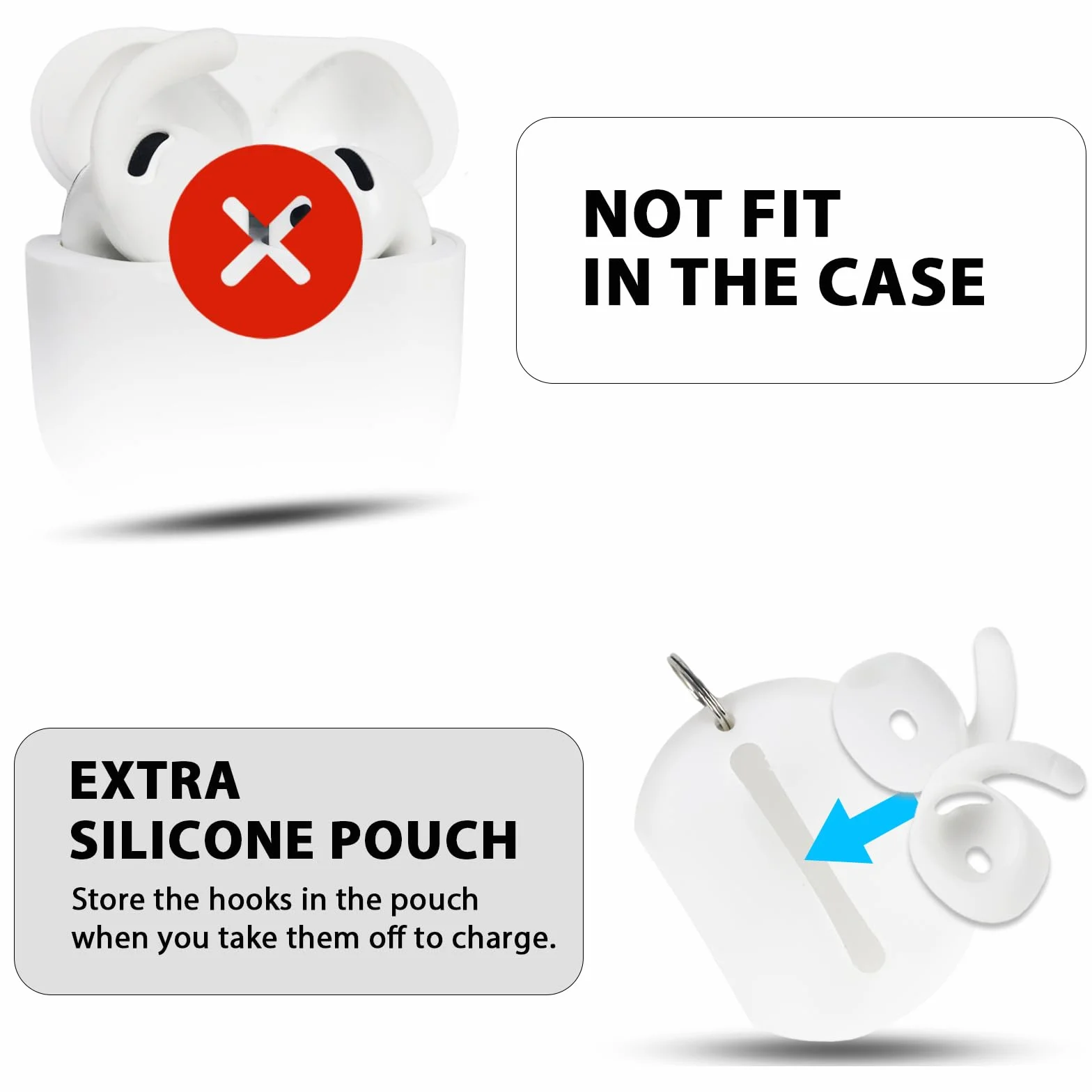 Aiivioll [4 pary i torba do przechowywania] Wymienne zaczepy douszne do Airpods 4, silikonowa obudowa, antypoślizgowe i odporne na plamy, sportowe zaczepy douszne Apple (Białe)