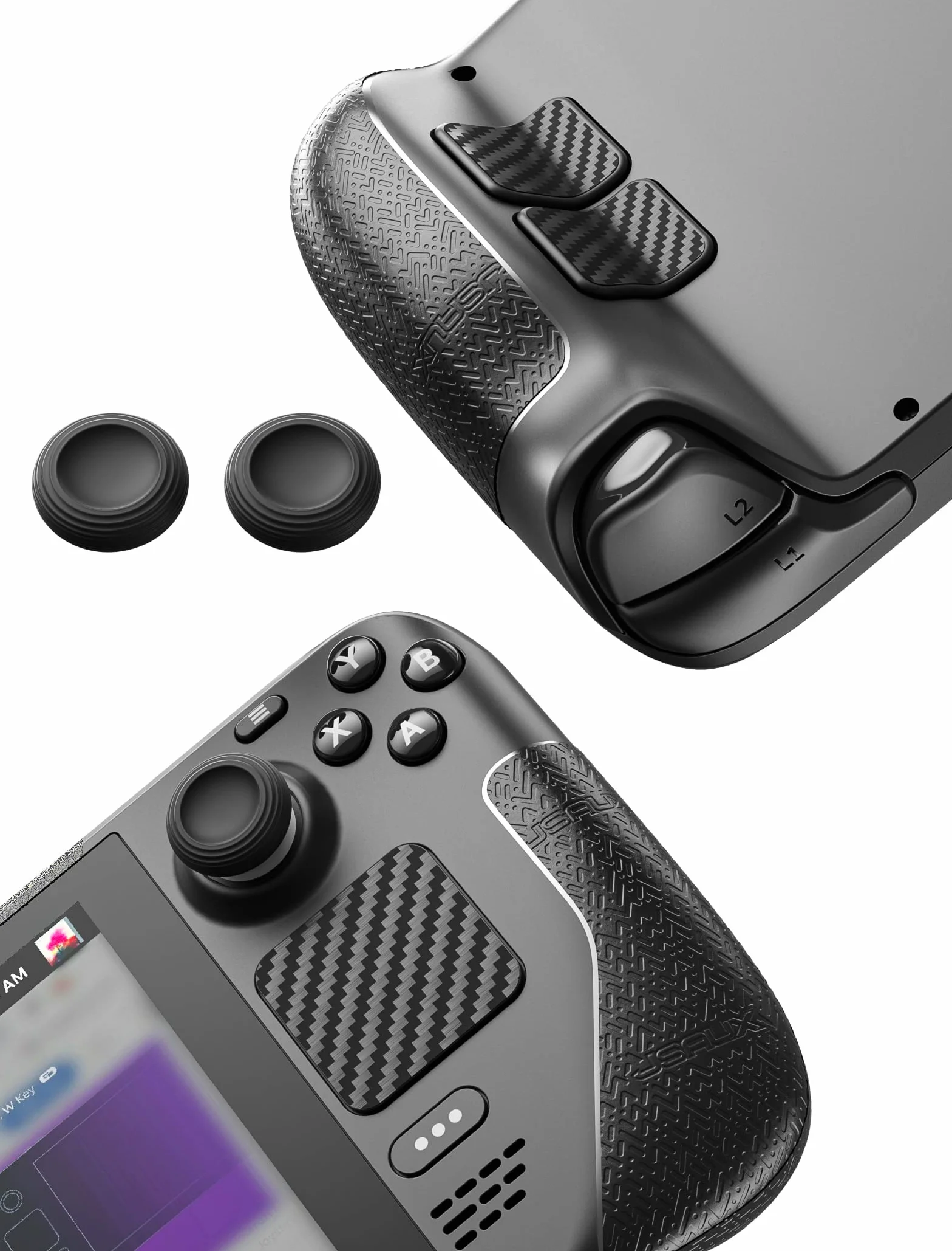 JSAUX Zestaw naklejek skórnych dla Steam Deck/OLED, antypoślizgowe, osłona touchpada, nakładki na kciuk, ochraniacze na dotyk z przodu
