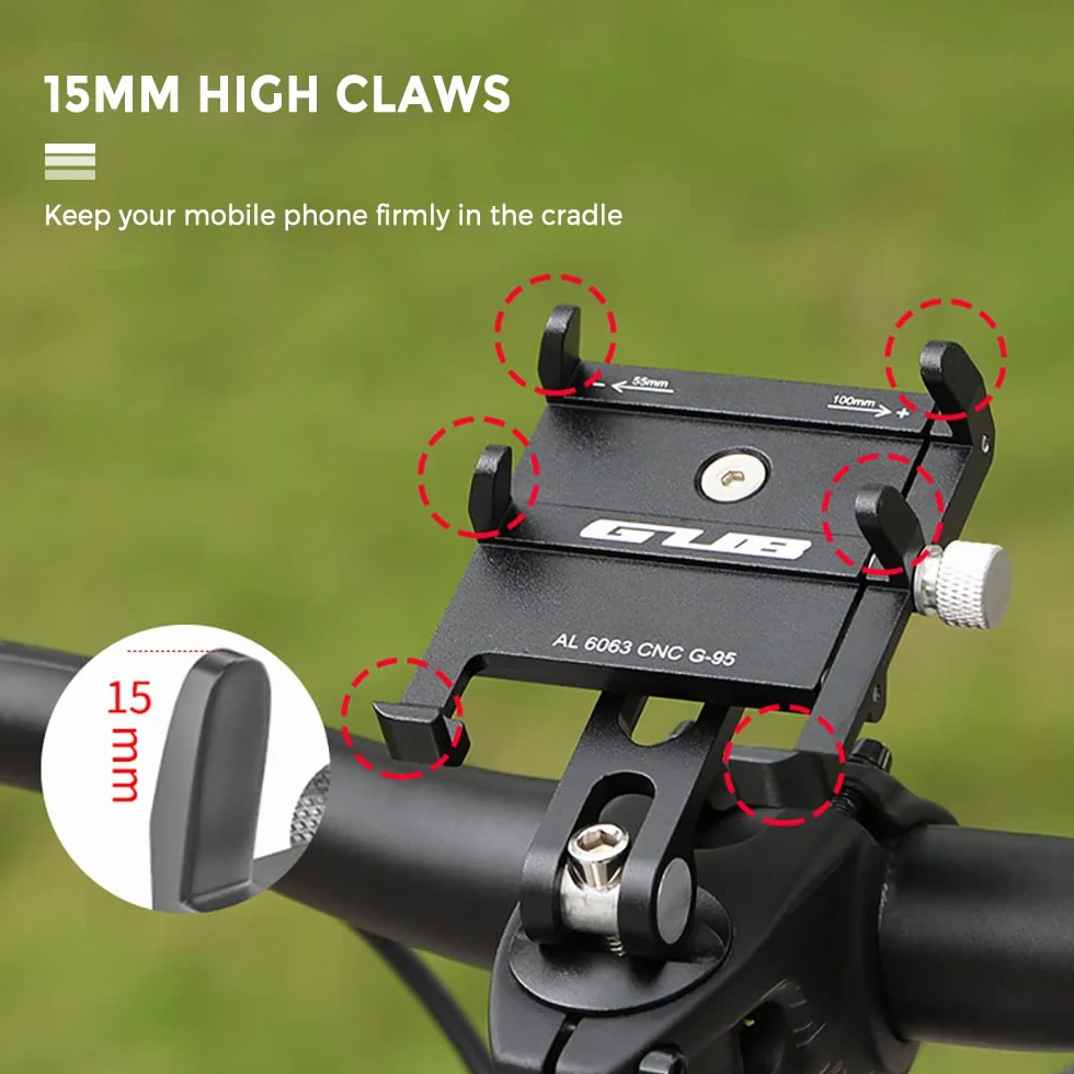 Uchwyt na telefon komórkowy, rower, uniwersalny, regulowany do 3,7-7,2 cala, aluminiowy uchwyt na telefon do motocykla Mountian Bike (czarny G95)