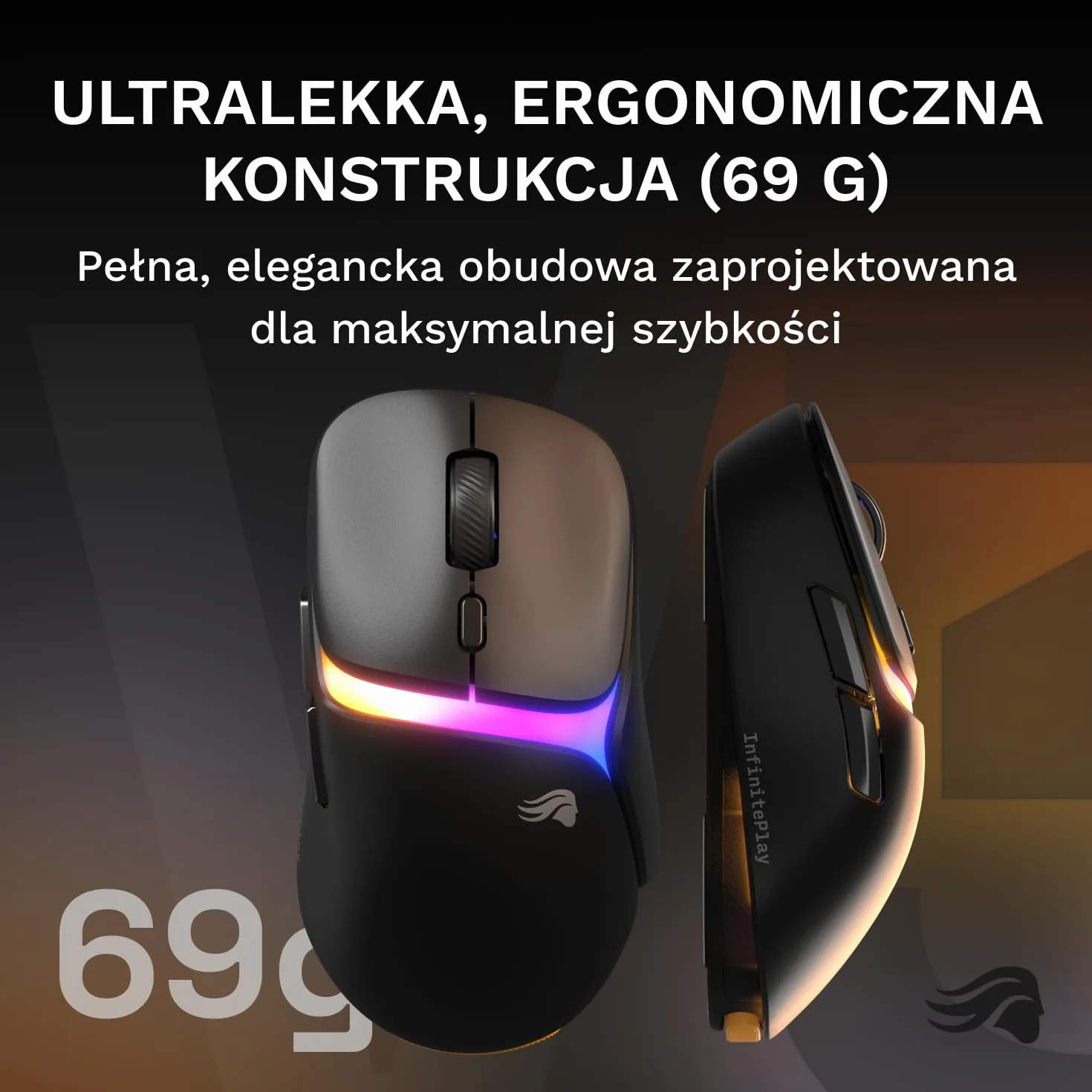 GLORIOUS Gaming Model D3 Bezprzewodowa Mysz Gamingowa 8k 130M Kliknięć Optyczne Przełączniki Ultralekka 69g 30k DPI RGB Czarna