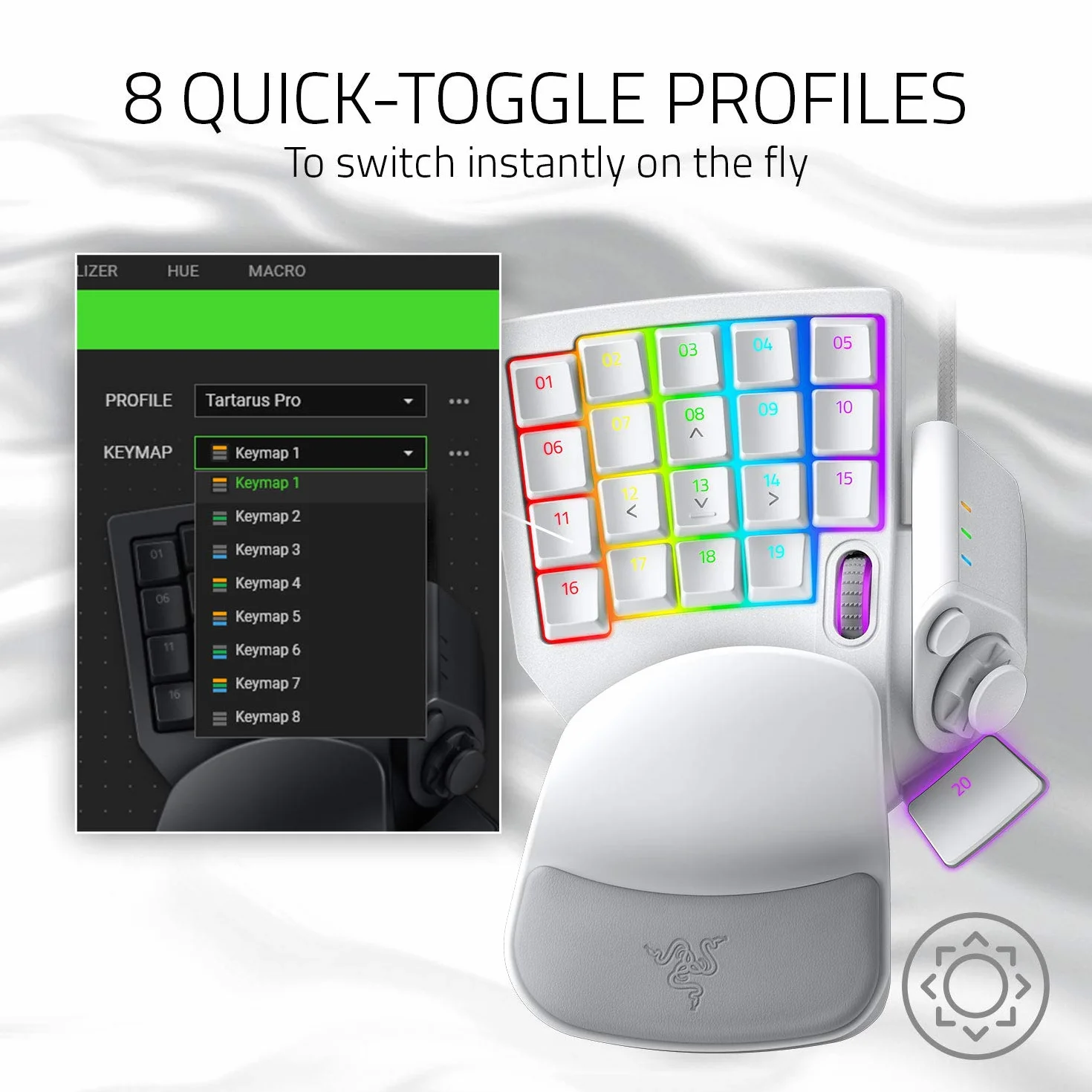 Razer Tartarus Pro Gaming Keypad z analogowo-optycznymi przyciskami, 32 programowalne przyciski, Mercury
