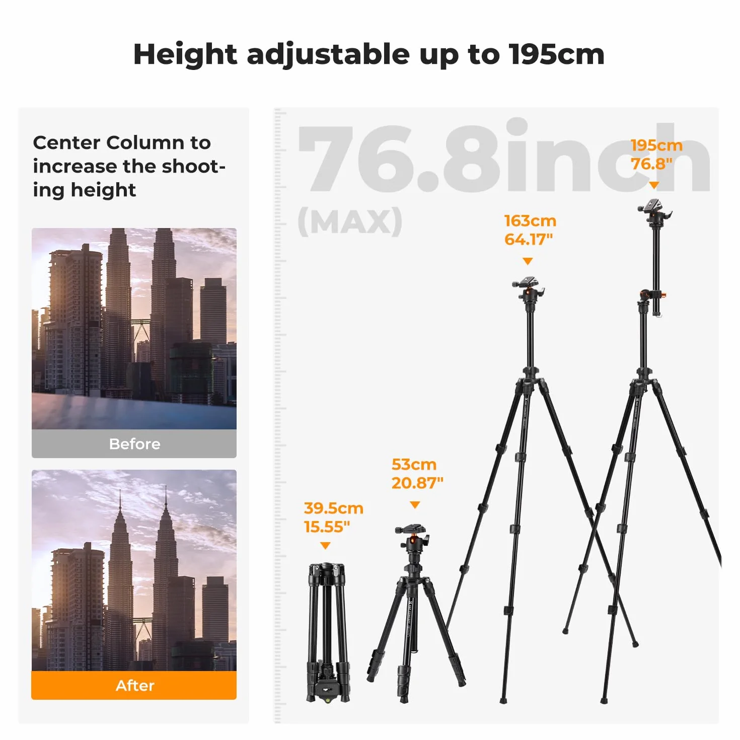 K&F Concept K234A0 statyw do aparatu z ramieniem wysięgnikowym, 163 cm statyw do telefonu komórkowego, tripod do podróży, statyw do smartfona z uchwytem na telefon komórkowy, aluminiowy statyw
