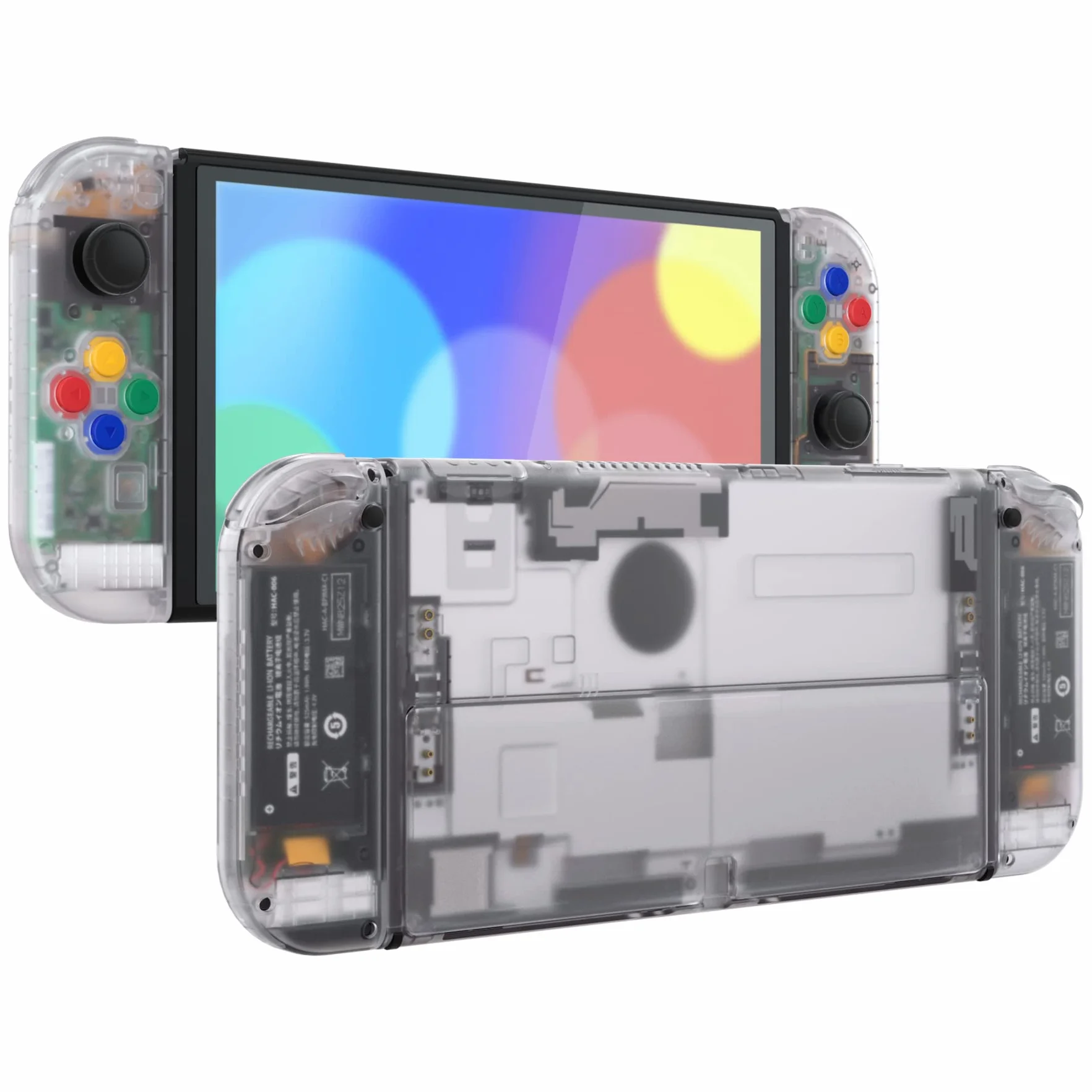 eXtremeRate Jasne Custom Full Set Shell dla Nintendo Switch OLED, Wymienna Płyta Tylna Konsoli & Podpórka, Z Kolorowymi Przyciskami dla NS Joycon