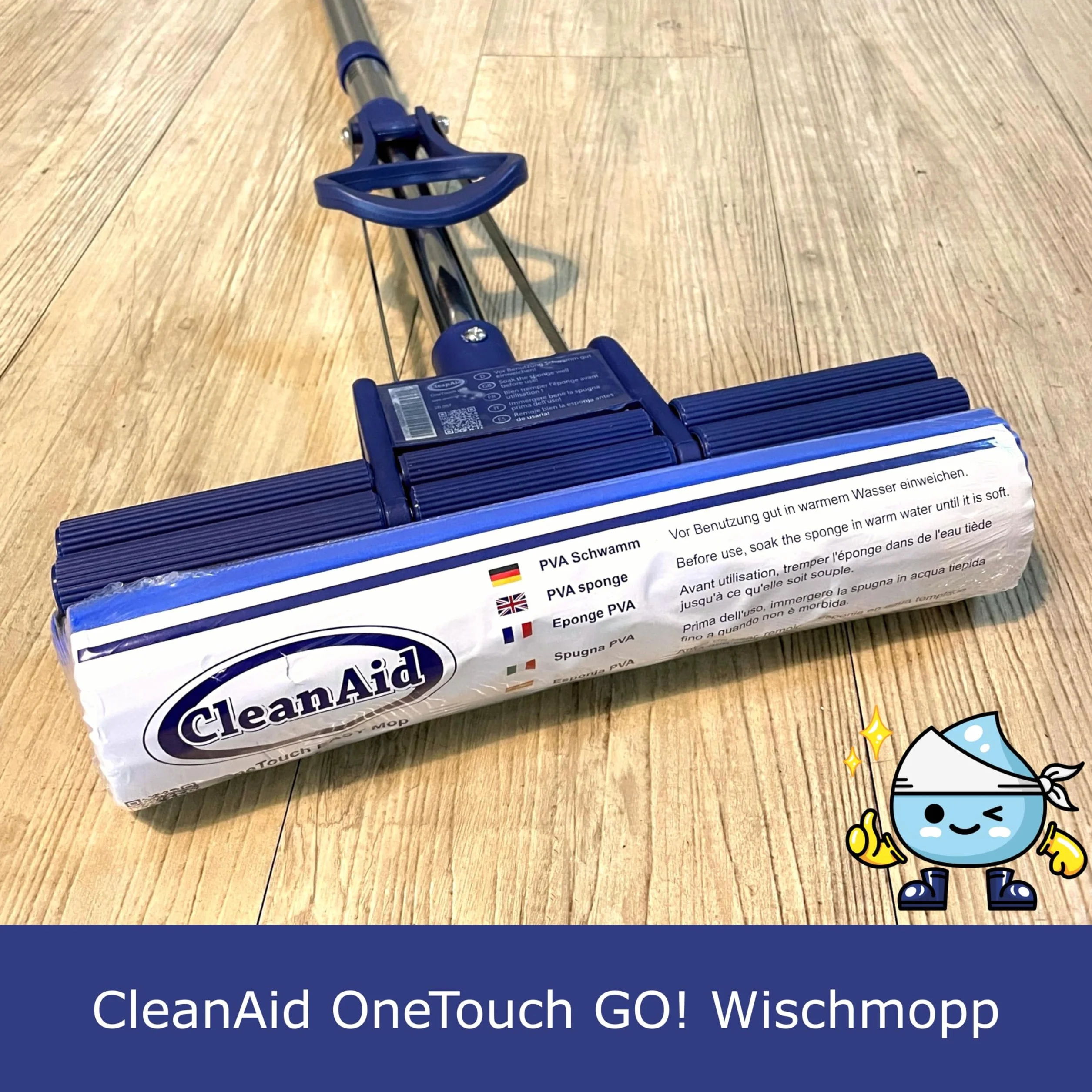 OneTouch GO! Środek do czyszczenia podłóg, mop z gąbką PVA i uchwytem ze stali nierdzewnej