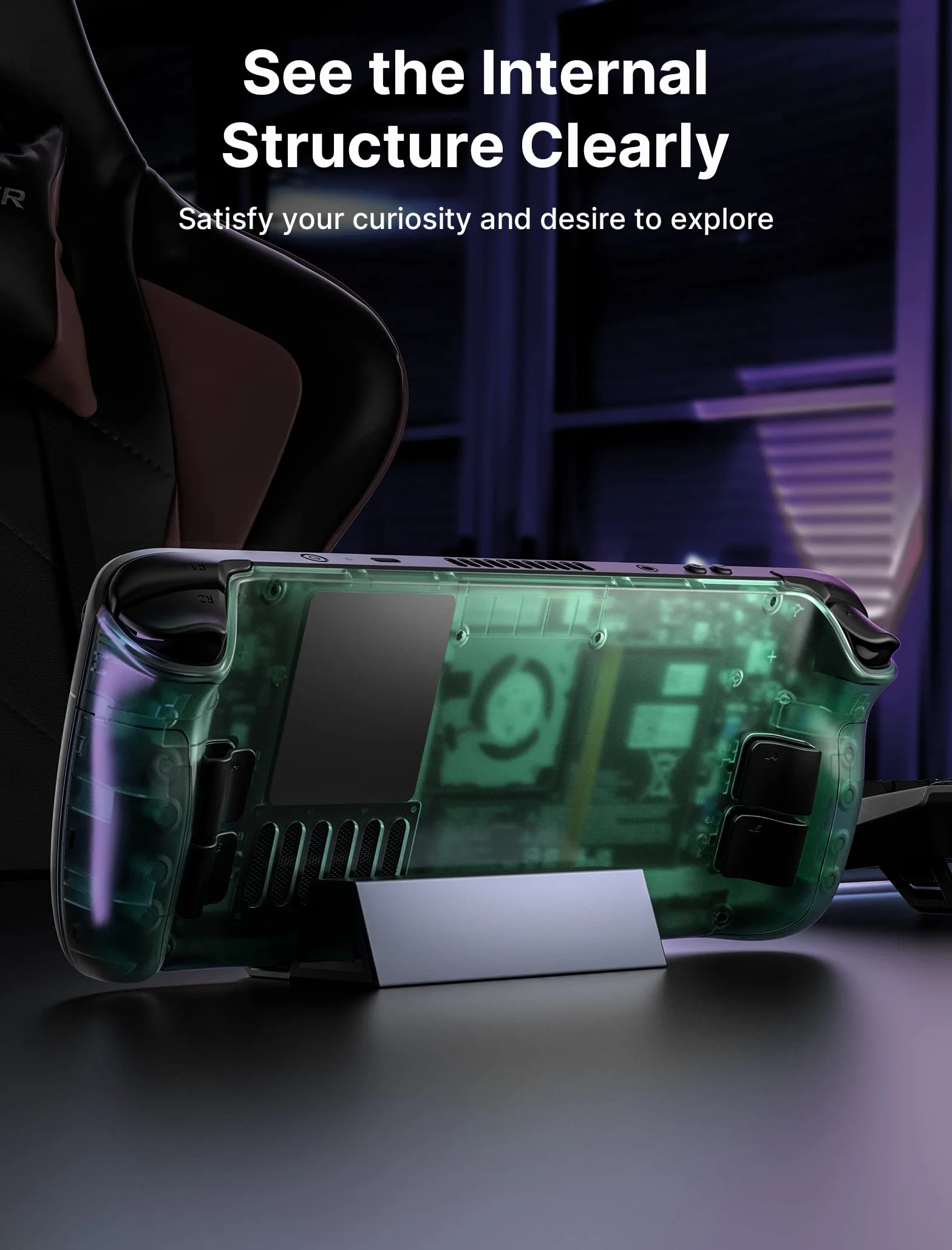 JSAUX Przezroczysta Płyta Tylna do Steam Deck, Zestaw Wymiennych Obudów DIY Zielony