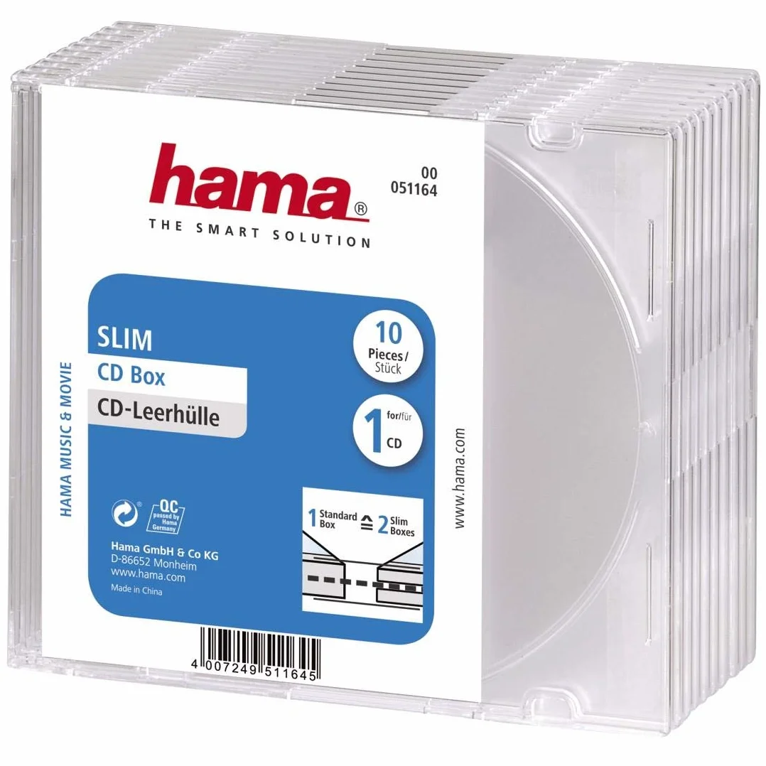 Hama | Puste pudełka CD Slim (opakowanie 10 przezroczystych pudełek CD)