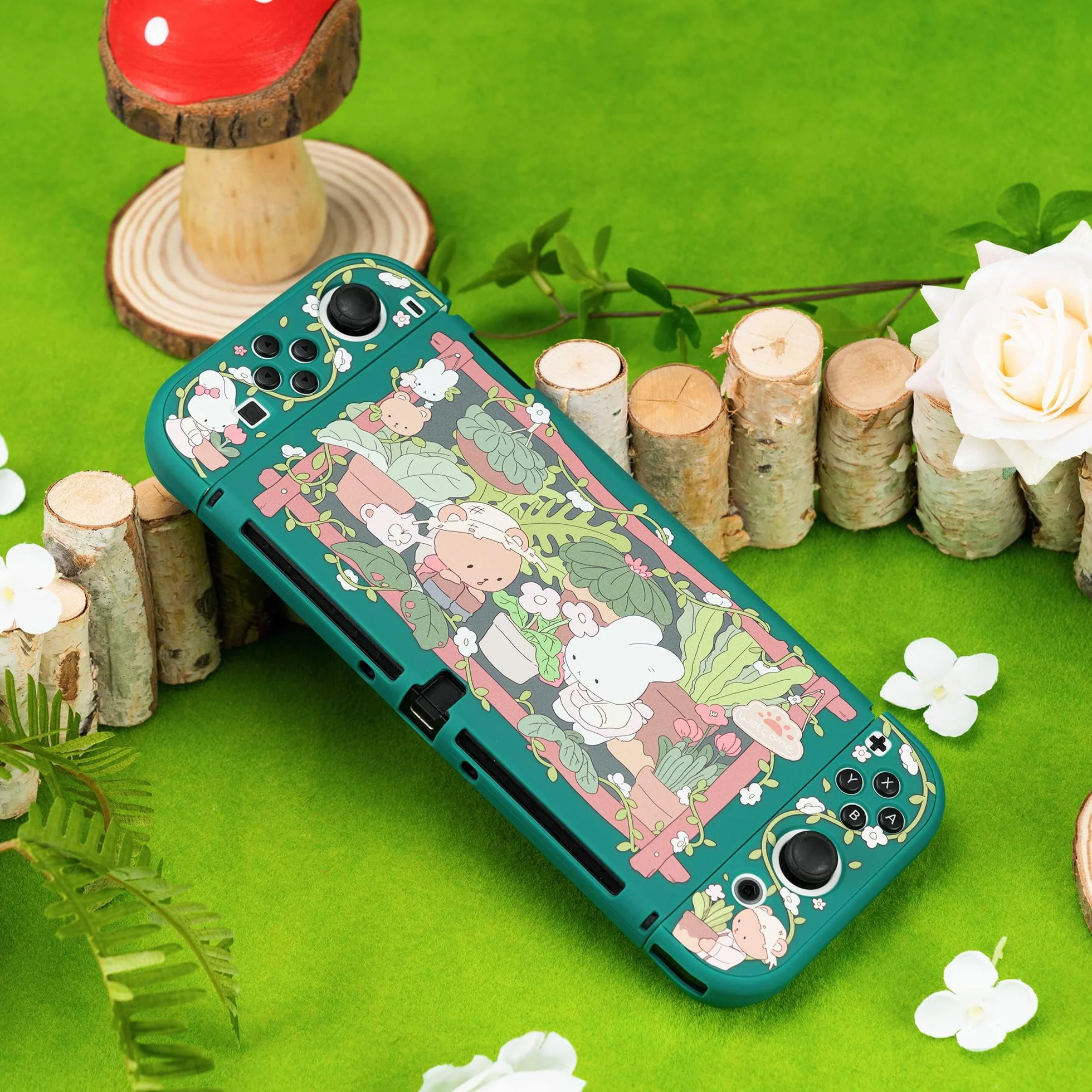 Etui ochronne GeekShare Slim Cover Case kompatybilne z Switch OLED - amortyzujące wstrząsy i odporne na zarysowania etui do przełącznika OLED - Bunny Garden