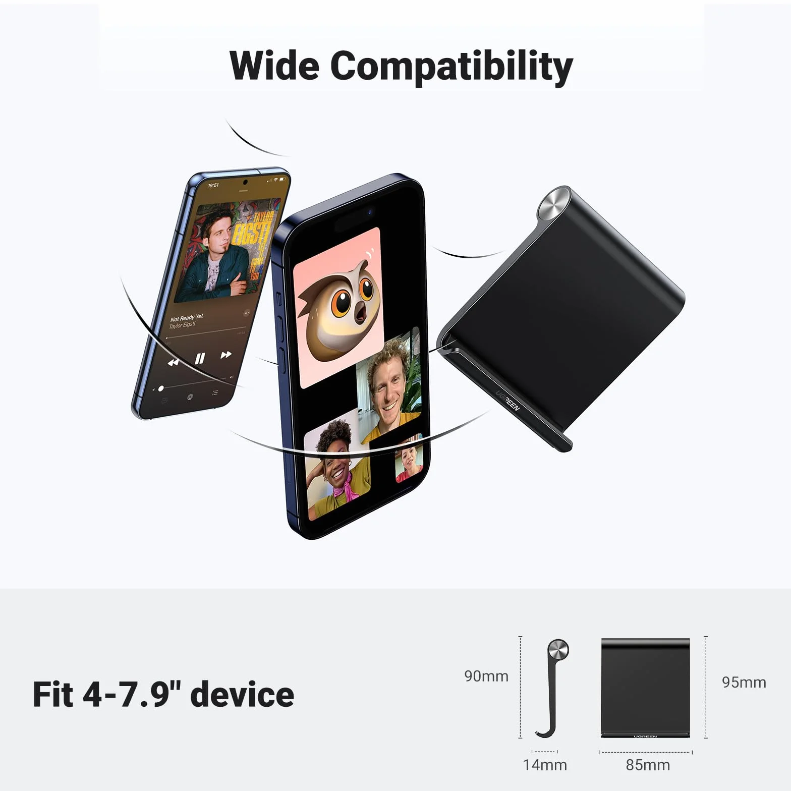 UGREEN Uchwyt na Telefon Regulowany Składany Kompatybilny z iPhone 14 13 Pro Max Mini 12 11 Galaxy Redmi (Czarny)