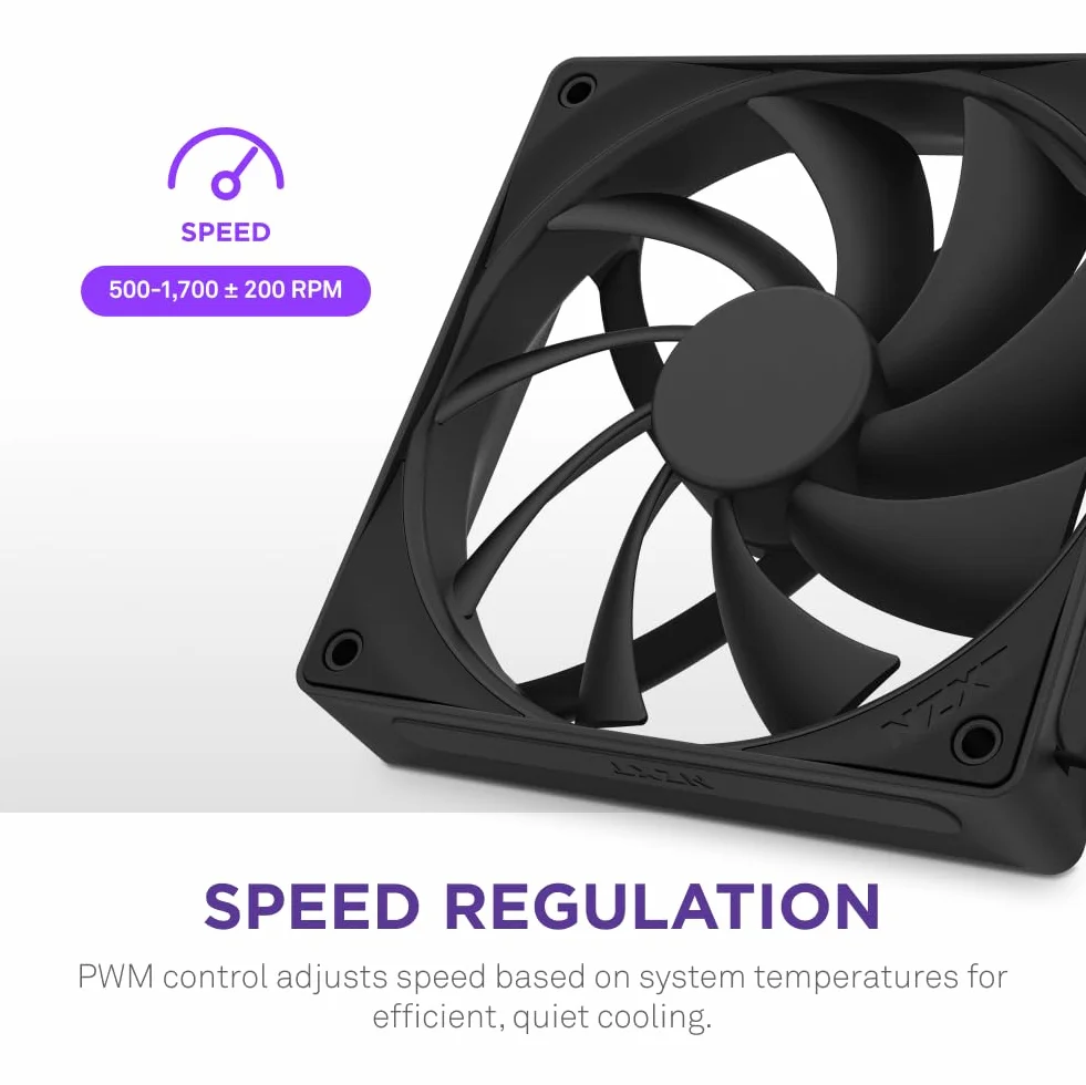 NZXT F120Q | 120mm Cichy wentylator do obudowy PC | Wlot lub wylot | Fazowana rama dla skoncentrowanego powietrza | Płynne łożyska dynamiczne | Niski poziom hałasu | Sterowanie PWM | Czarny