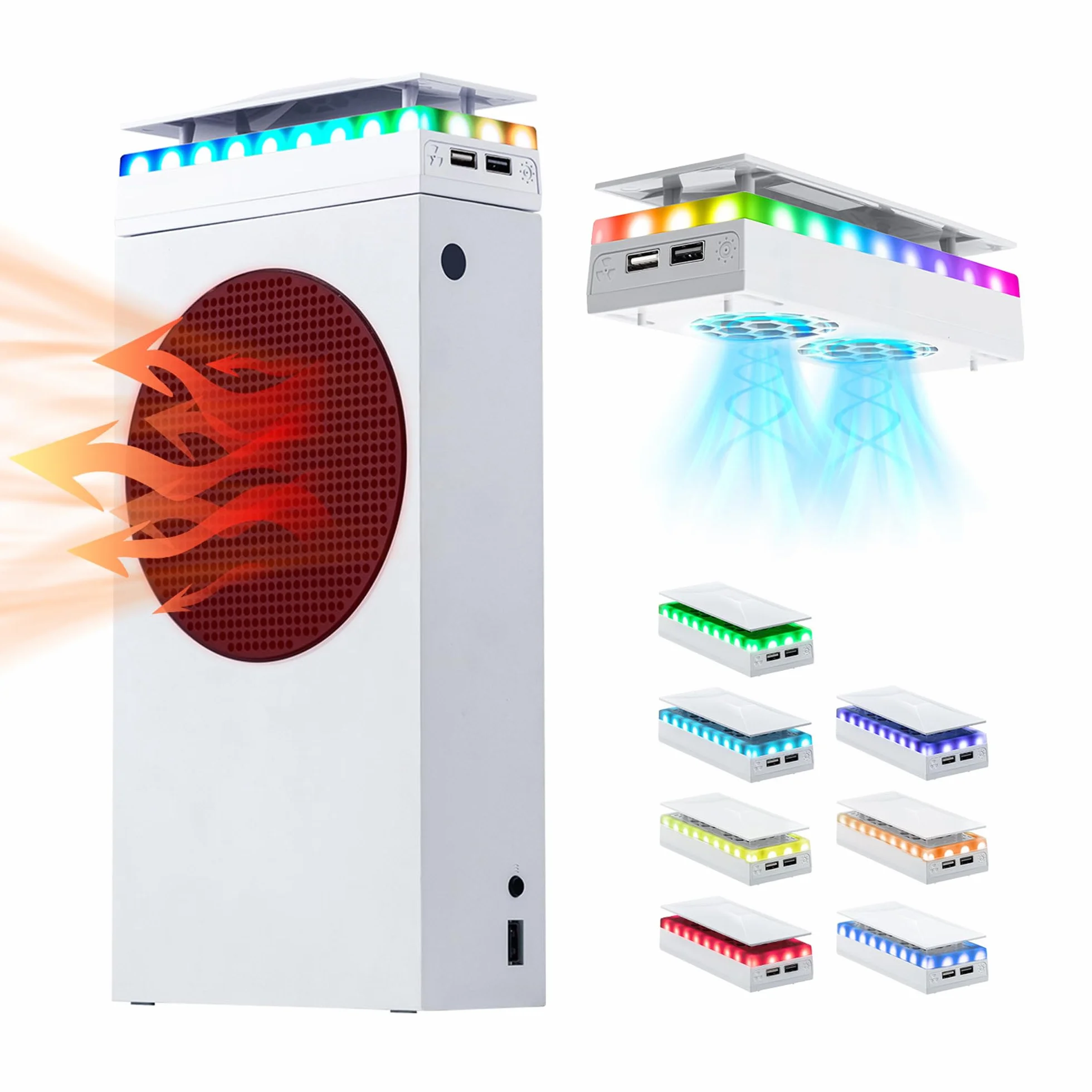Mcbazel Xbox Series S Osłona wentylatora chłodzącego z 7 efektami świetlnymi RGB, obsługa 3 prędkości/transfer danych USB/port ładowania Podwójna chłodnica dla konsoli Xbox Series S - biała
