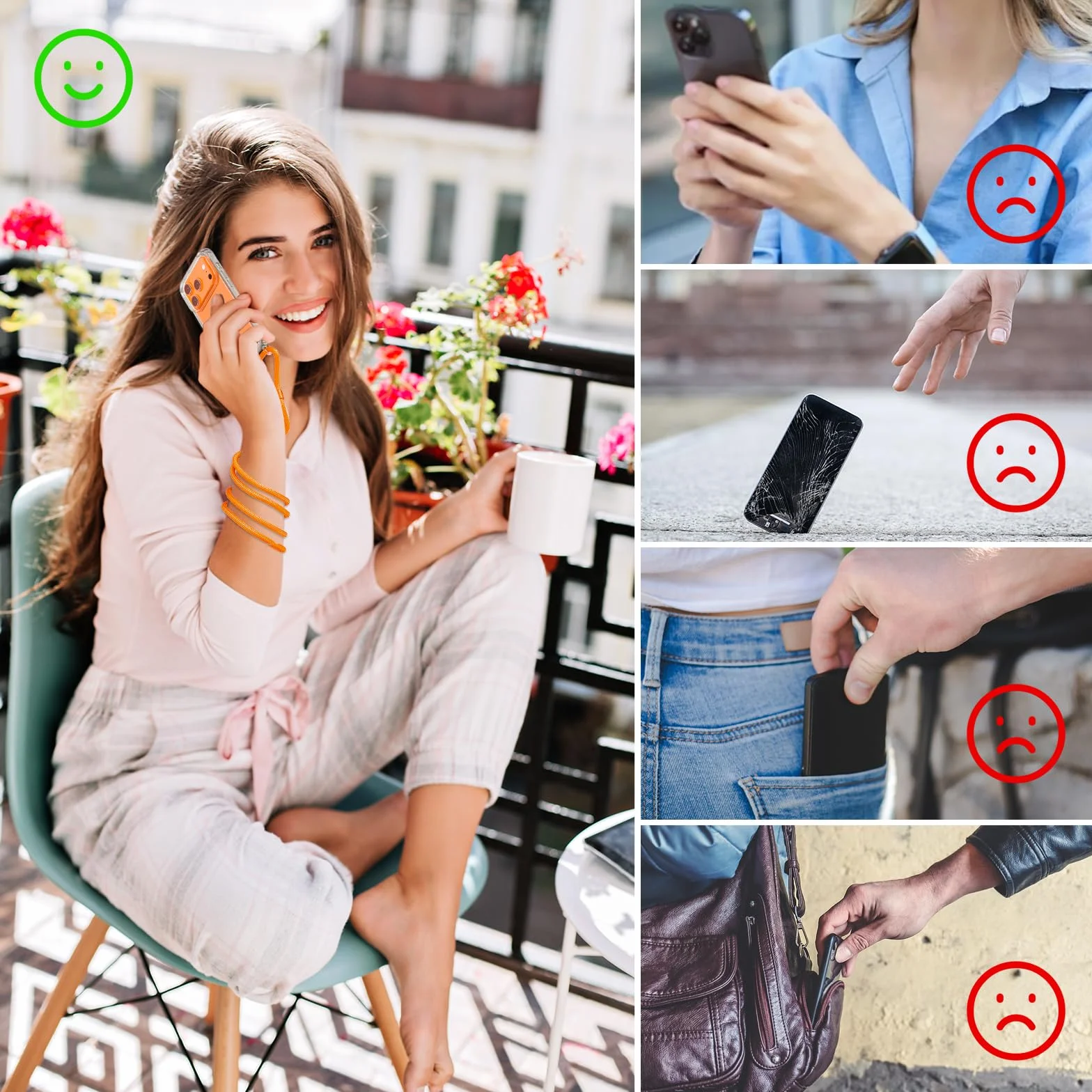 DiDaDi Zestaw 4 w 1 ze smyczką na telefon komórkowy iPhone 17 Pro Max, etui z paskiem, przezroczyste, zdejmowane etui ochronne ze smyczą, 2 x szkło pancerne, etui na telefon komórkowy (pomarańczowe)