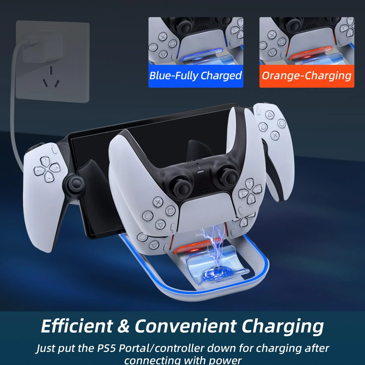 Mcbazel Stacja ładująca, ładowarka do PSPortal Remote Player/PS5 Controller ze światłem RGB