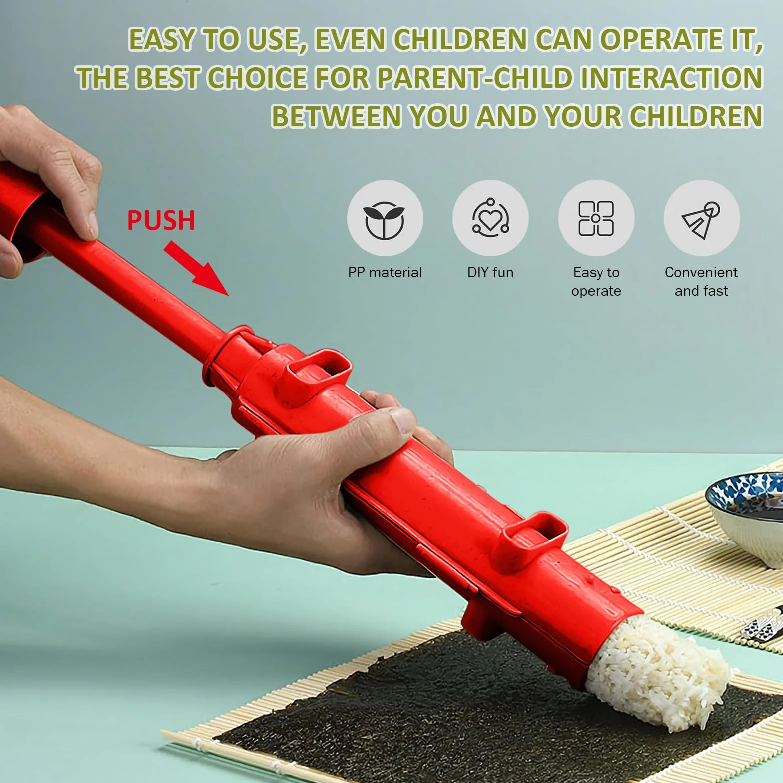 Sushi bazooka zestaw do robienia sushi z matą do wałkowania sushi, forma rolkowa do sushi, plastikowy ryż warzywo mięso domowej roboty DIY zestaw do robienia sushi, obrabiarki, przybory kuchenne,