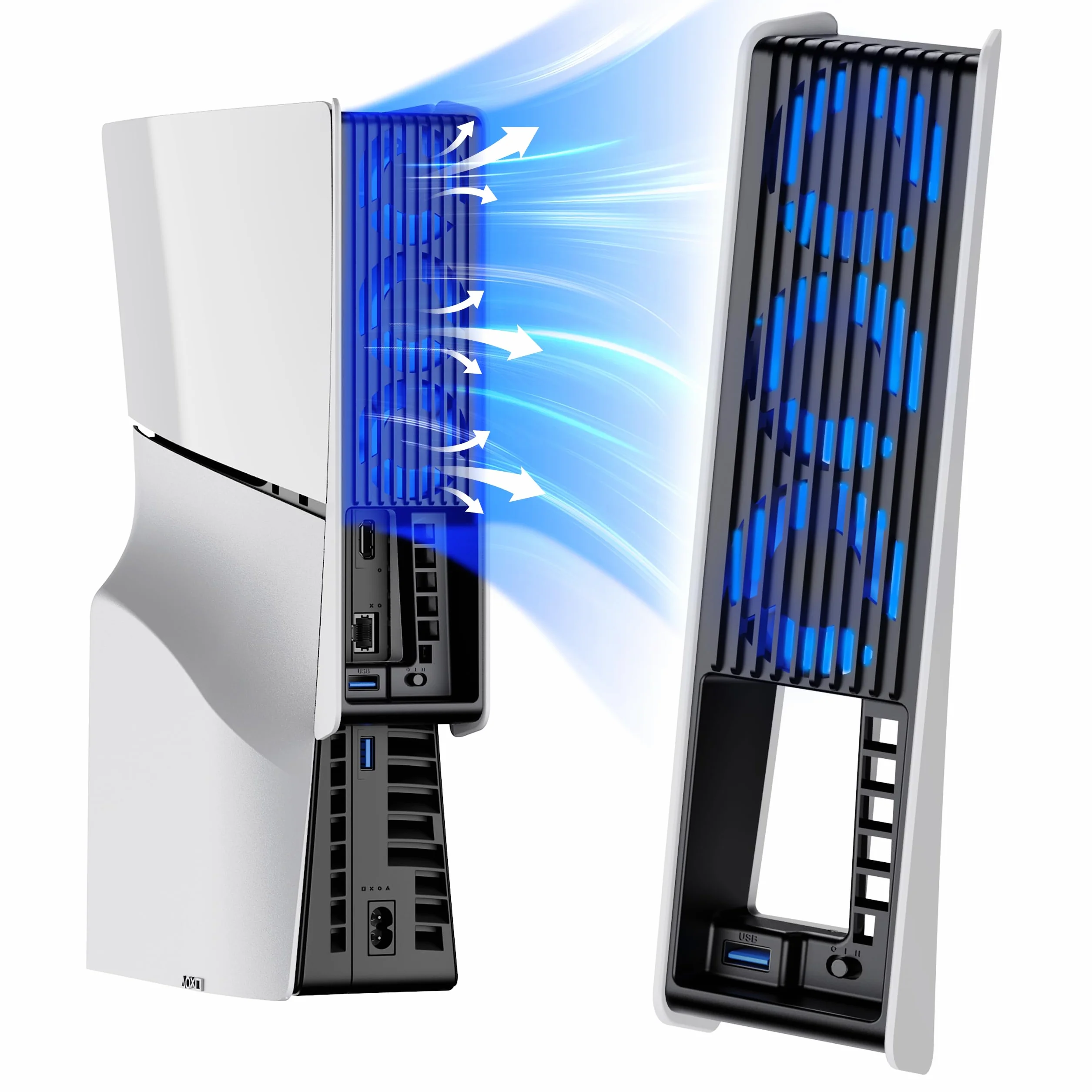 KIWIHOME PS5 Slim wentylator chłodzący z automatyczną regulacją prędkości, LED, USB 3.0