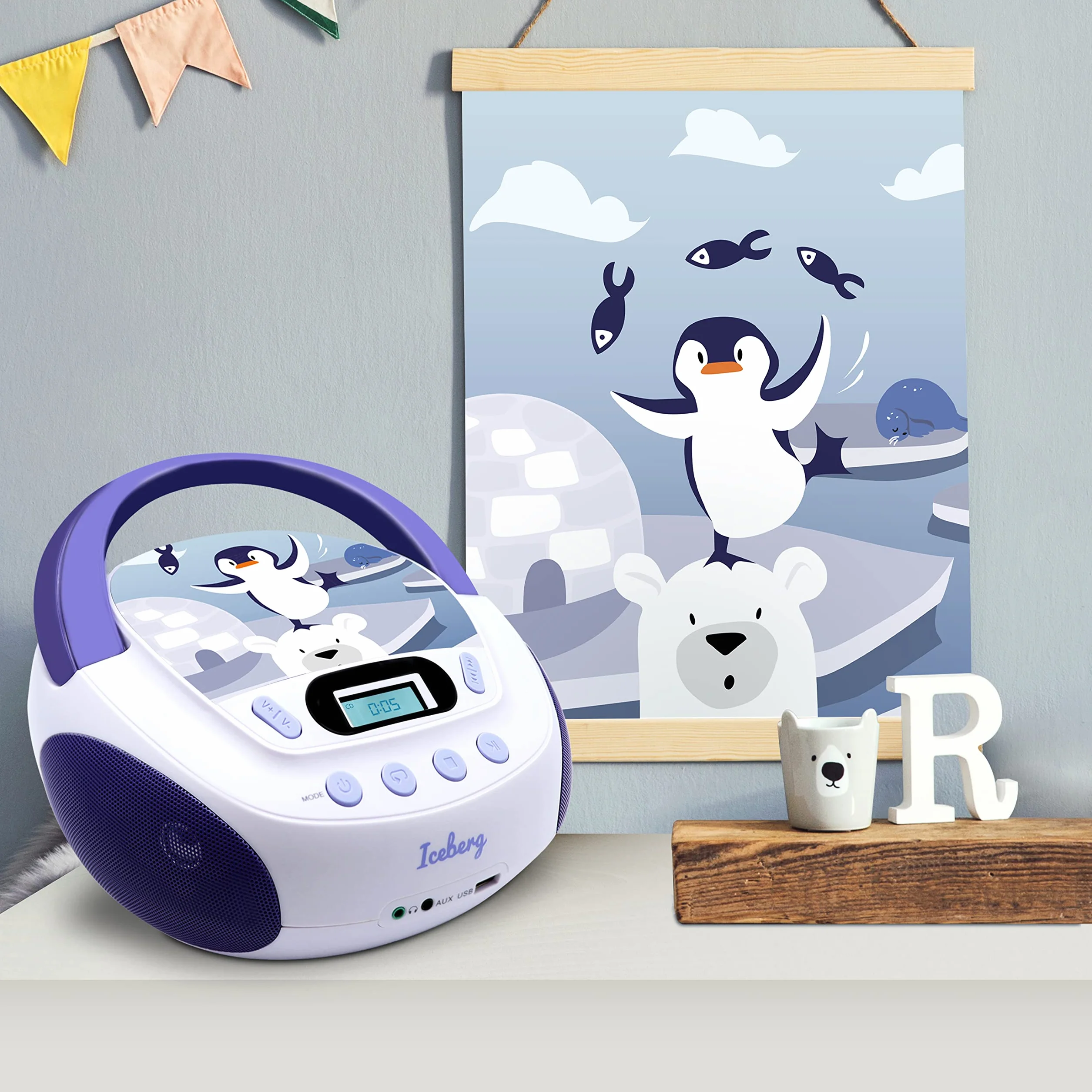 Metronic 477179 Odtwarzacz CD Iceberg MP3 z portem USB i wejściem audio, wyjście słuchawkowe Biały/Niebieski