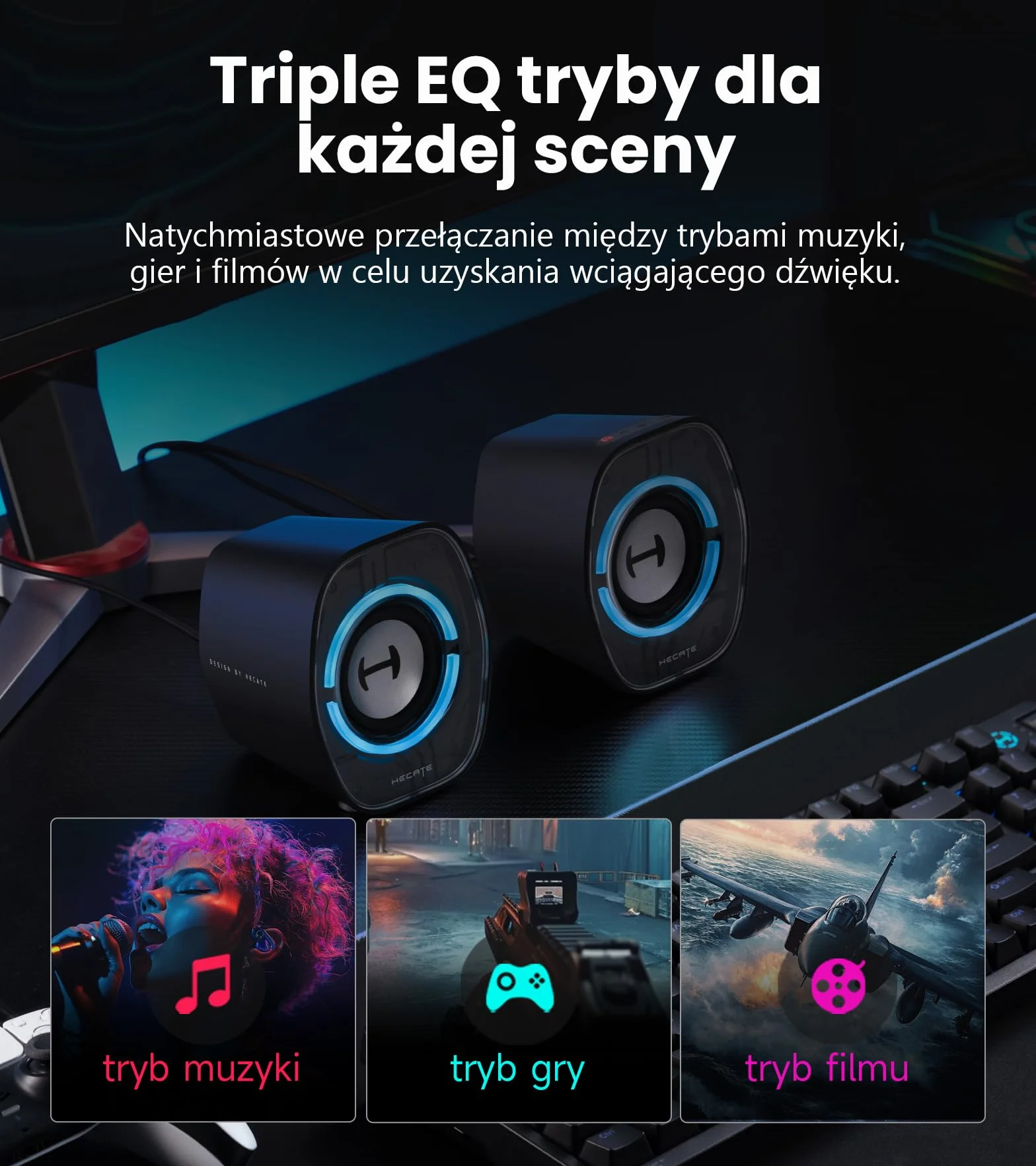 Edifier G1000 II Desktop Computer Speakers for Gaming, 2.5" Full-Range Driver & Enhanced Bass, Bluetooth 5.4 z USB-C/AUX, 9 trybów dynamicznego oświetlenia RGB, Compact for PC/PS5/Switch (czarny)