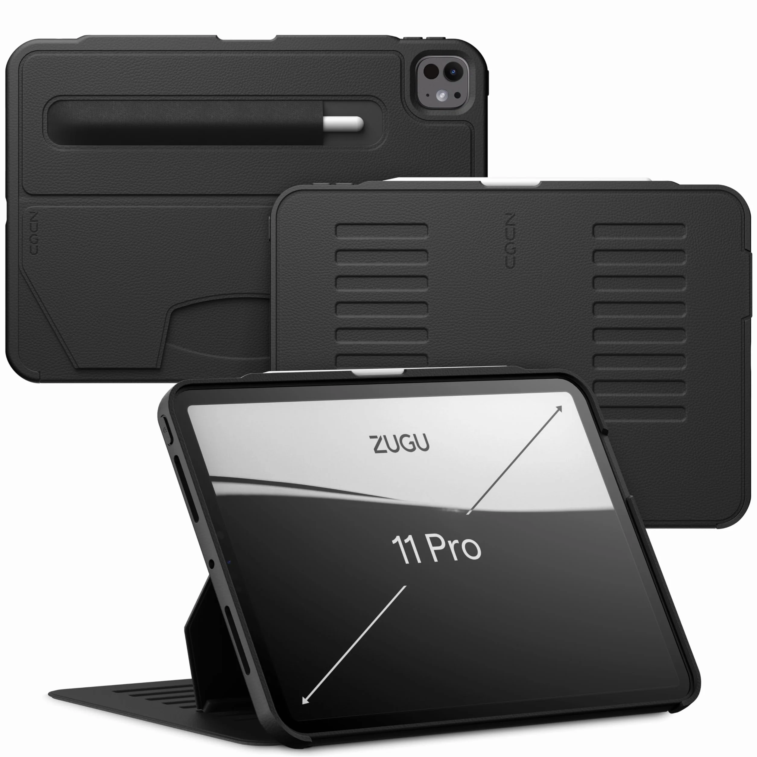 ZUGU CASE Do iPad Pro 11 Cale (M4 / M5) 2024/2025 Etui, Cienki Ochronny, Ładowanie Apple Pencil, Wygodne 8-Magnetycznie Kątom Stojak & Automatyczne Usypianie/Budzenie [Czarny]