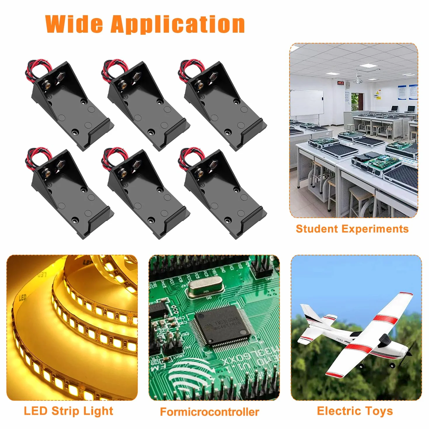 6 Sztuk 9V Battery Holder, KUOQIY Plastikowy Pojemnik na Baterie 9V z Przewodem, Pojemnik na Baterie 9V do CCTV, Silnika, Solenoidu, Taśmy LED, ze Śrubą i Śrubokrętem