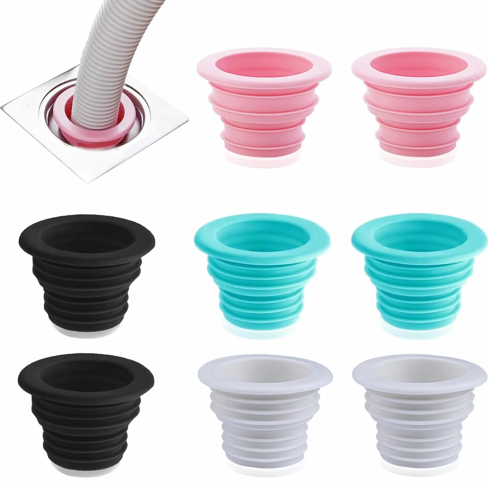 Uszczelka do rury odpływowej, 8 sztuk, przyłącze do pralki, odpływ, gumowa osłona, syfon do rury odpływowej Ø 47 mm, adapter do pralki, odpływu do łazienki, kuchni