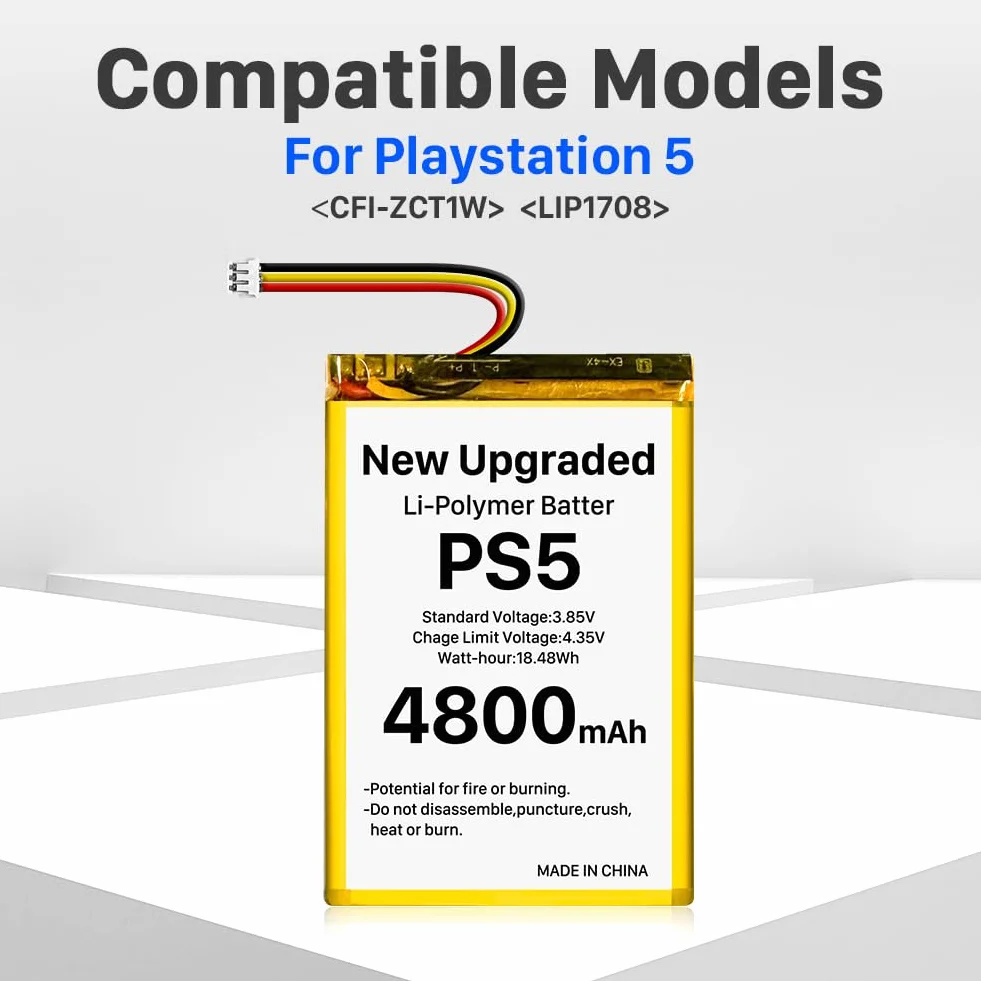 PS5 akumulator do kontrolera, [ulepszony] 4800 mAh LIP1708 akumulator litowo-jonowy do Sony Playstation 5 Dualsense Controller CFI-ZCT1W, zamiennik zestawu akumulatorów PS5 LIP1708 z zestawem narzędzi