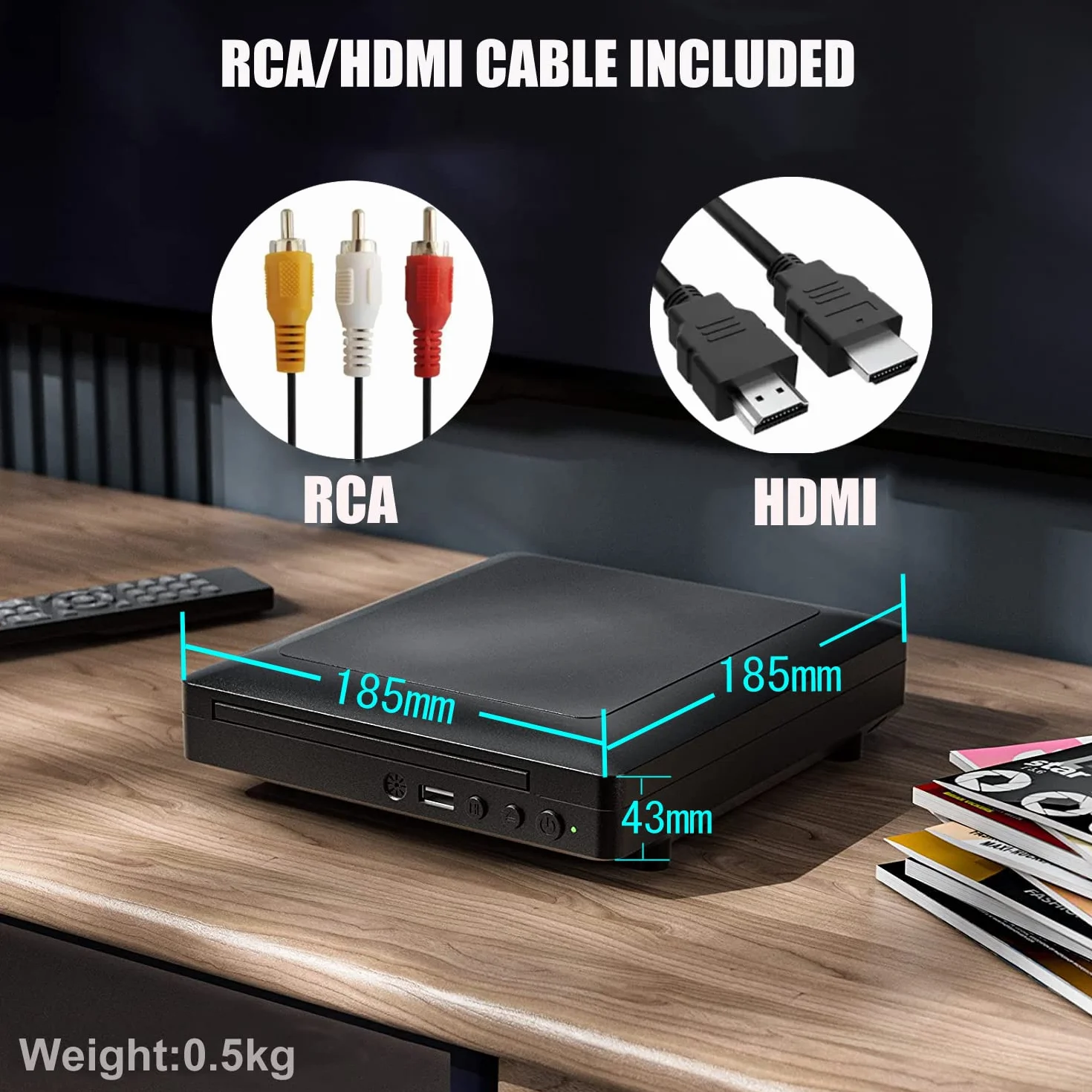 Ceihoit Mini odtwarzacz DVD, odtwarzacz CD/DVD do telewizora z wyjściem HDMI/AV, kabel HDMI/AV, obsługa HD 1080P z wbudowanym systemem PAL/NTSC