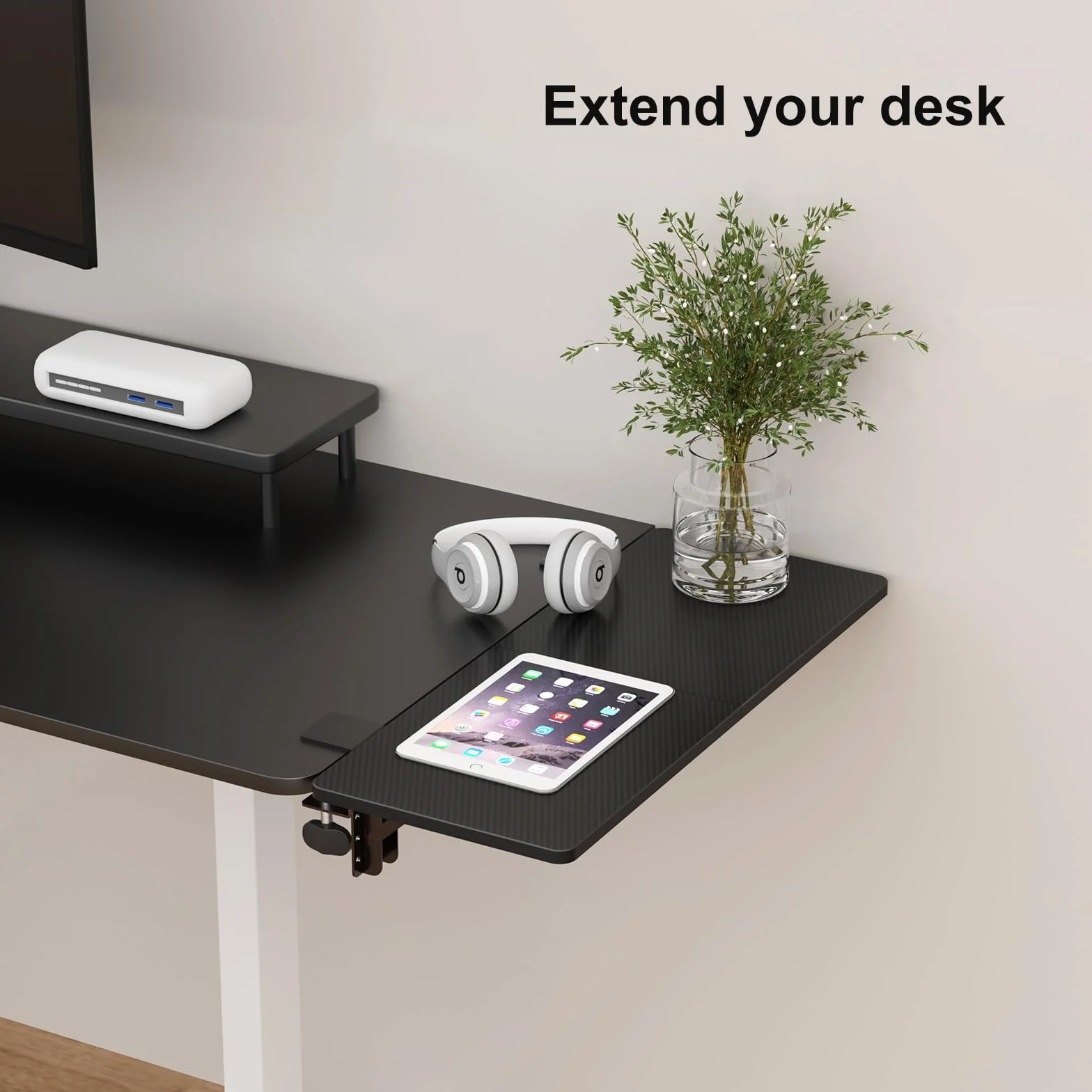 suptek Platforma przedłużająca biurko, Ergonomiczna półka na biurko, Przedłużenie biurka z zaciskiem 240 x 600 mm, Składana platforma z półką na klawiaturę, Nadaje się do biur, DSF3L