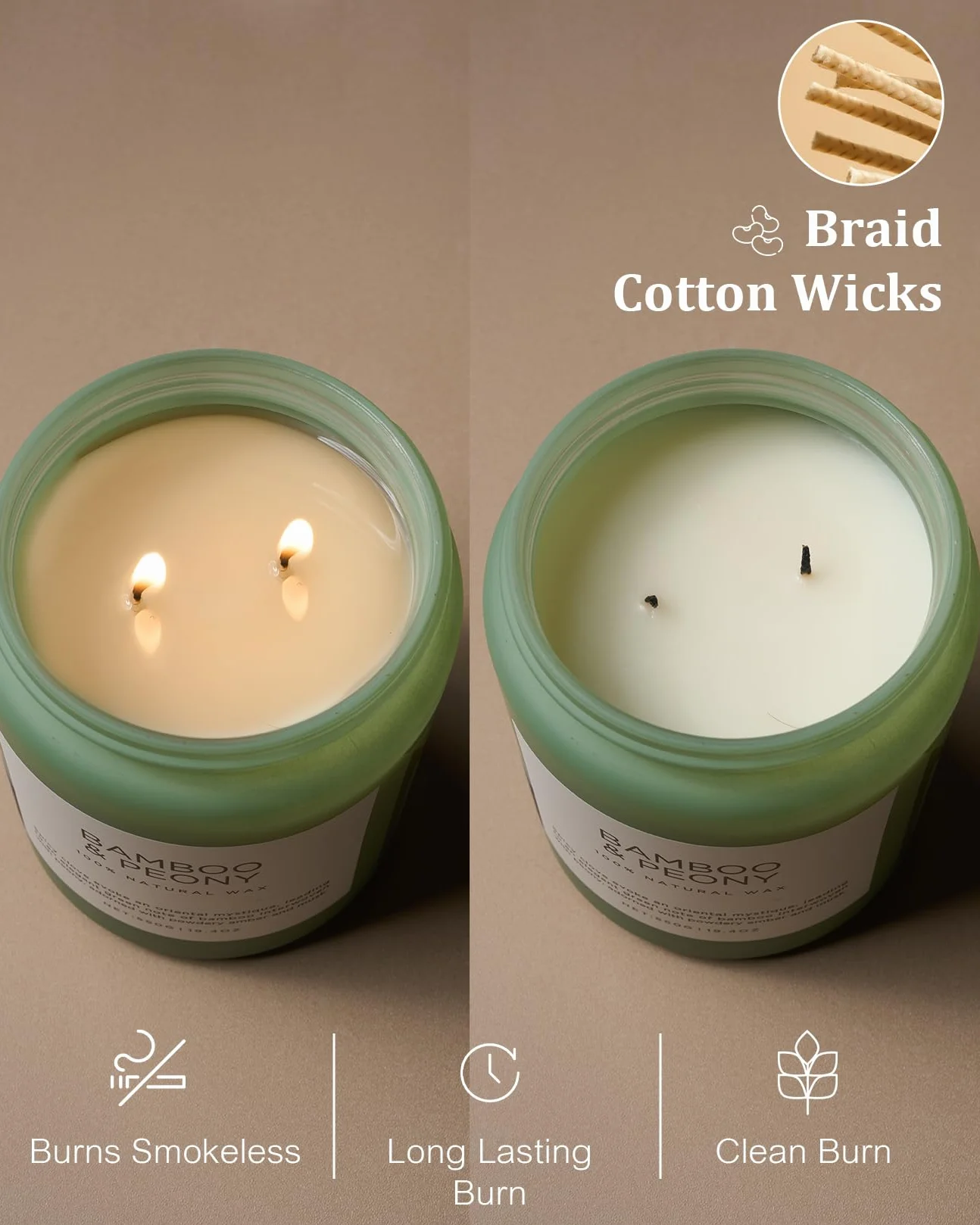 M&SENSE Bambus & Piwonia – Duża Świeca Sojowa (550g, 110h) | Wiosenny, Orzeźwiający Zapach | Naturalna, 2-Knotowa | Idealna na Prezent dla Niej i Relaksującą Aromaterapię