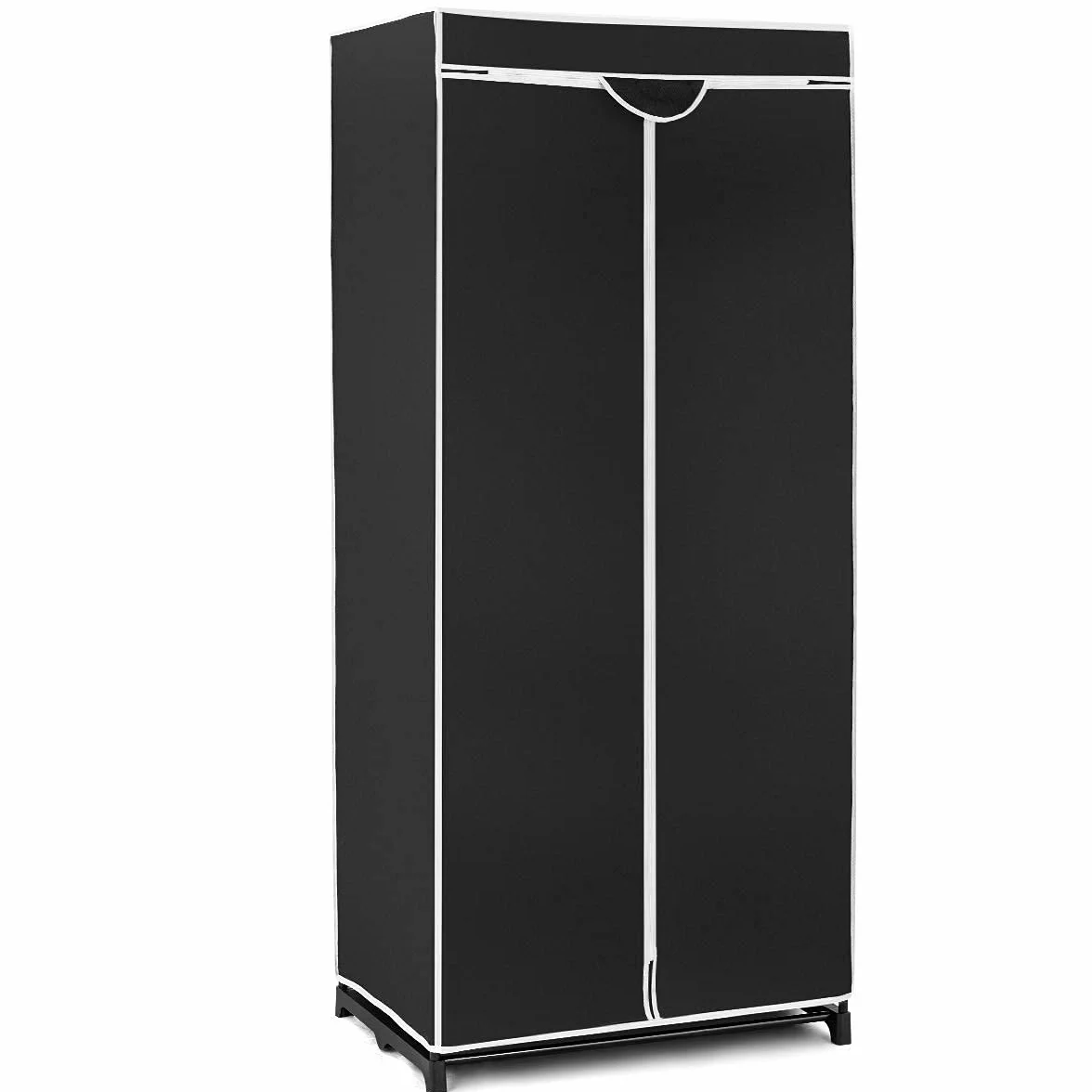 GIANTEX Szafa na ubrania z materiału z drążkiem na ubrania i półką, składana szafa 74 x 50 x 172 cm, wieszak na ubrania, metalowy stelaż z osłoną przeciwpyłową, do sypialni, garderoby (czarna)