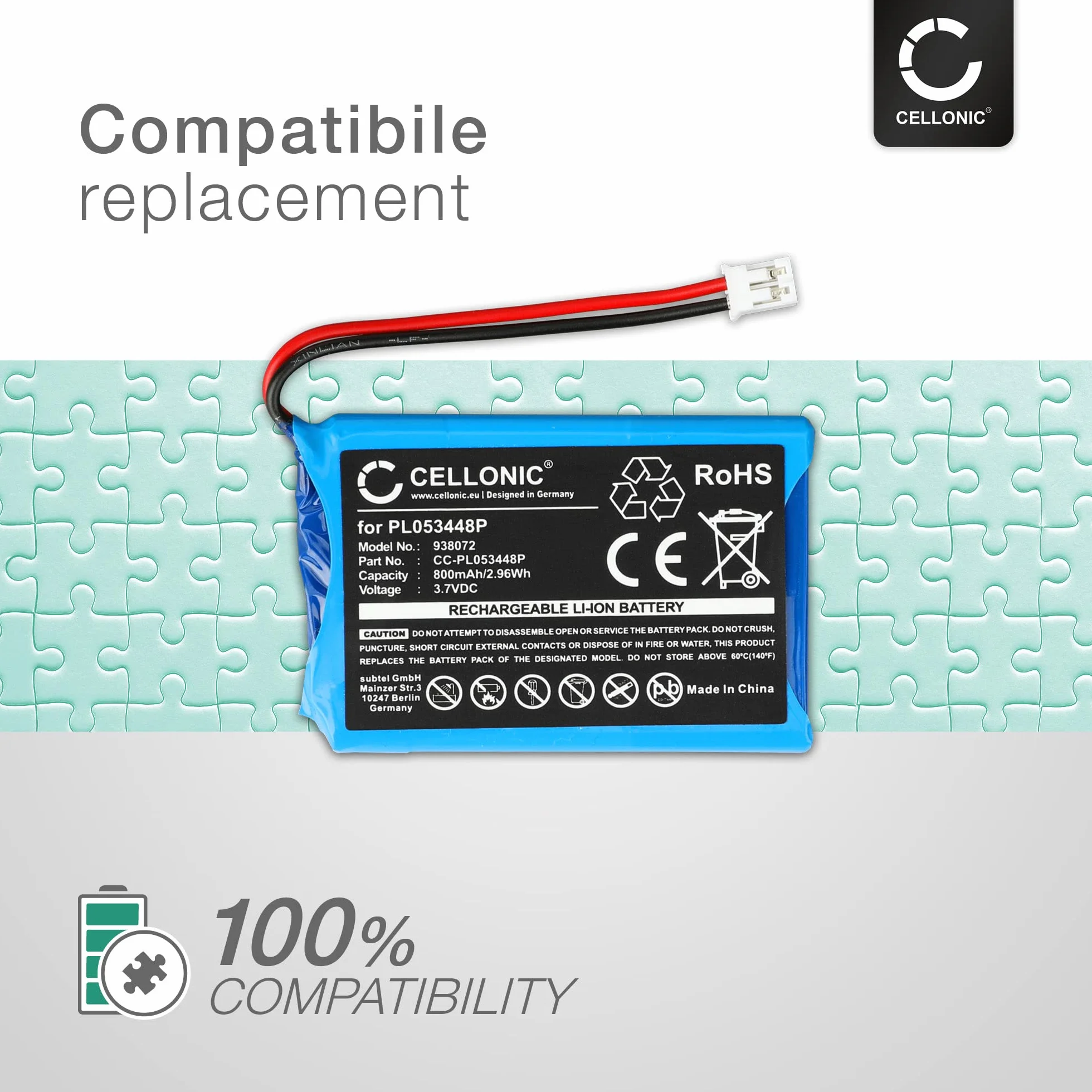 CELLONIC Bateria do zestawu słuchawkowego kompatybilna z Nolan N90, N43 Air, N86, PL053448P - (800mAh, 3.7V)