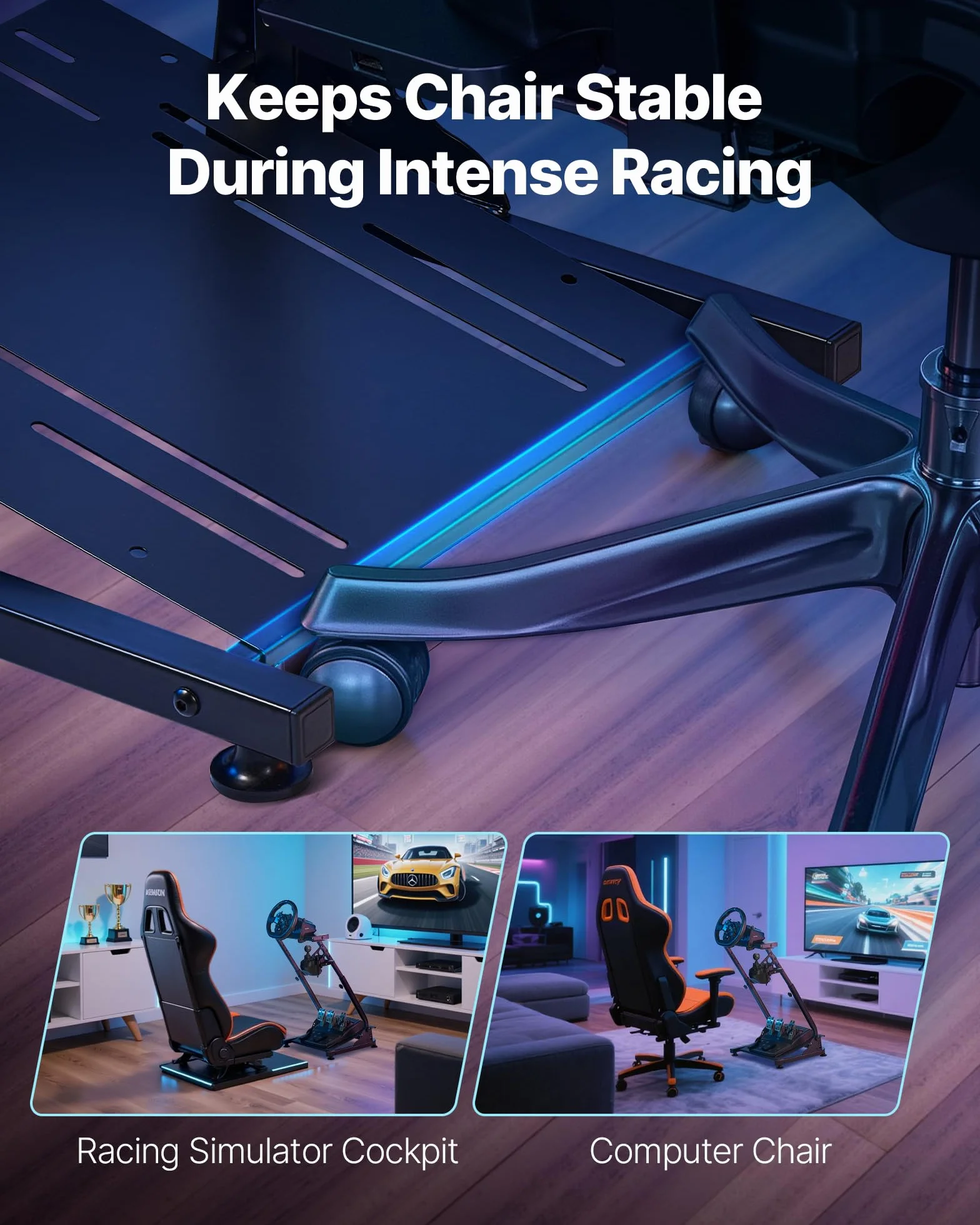 VEVOR Stojak na koła wyścigowe, regulowany i składany stojak na symulator do Logitech G29 G27 G920 G923, Thrustmaster T300RS T300GT T248 TS-PC TSXW Gaming Cockpit, symulator pedałów nie jest dołączony