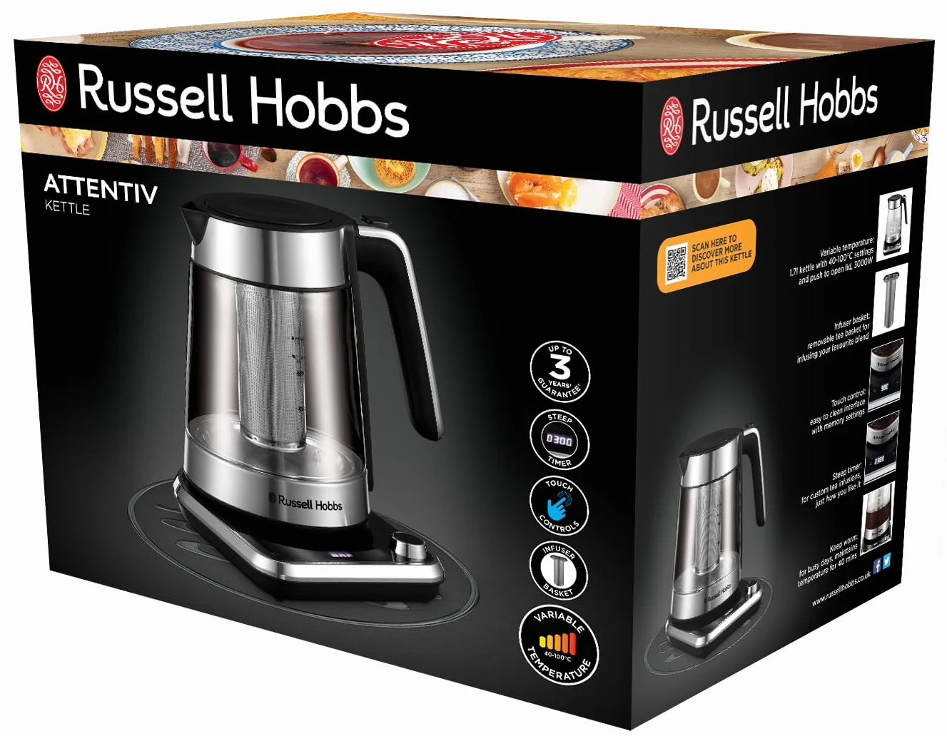 Russell Hobbs Attentiv 26200-70 Czajnik Elektryczny 2400W 1.7L Regulacja Temperatury