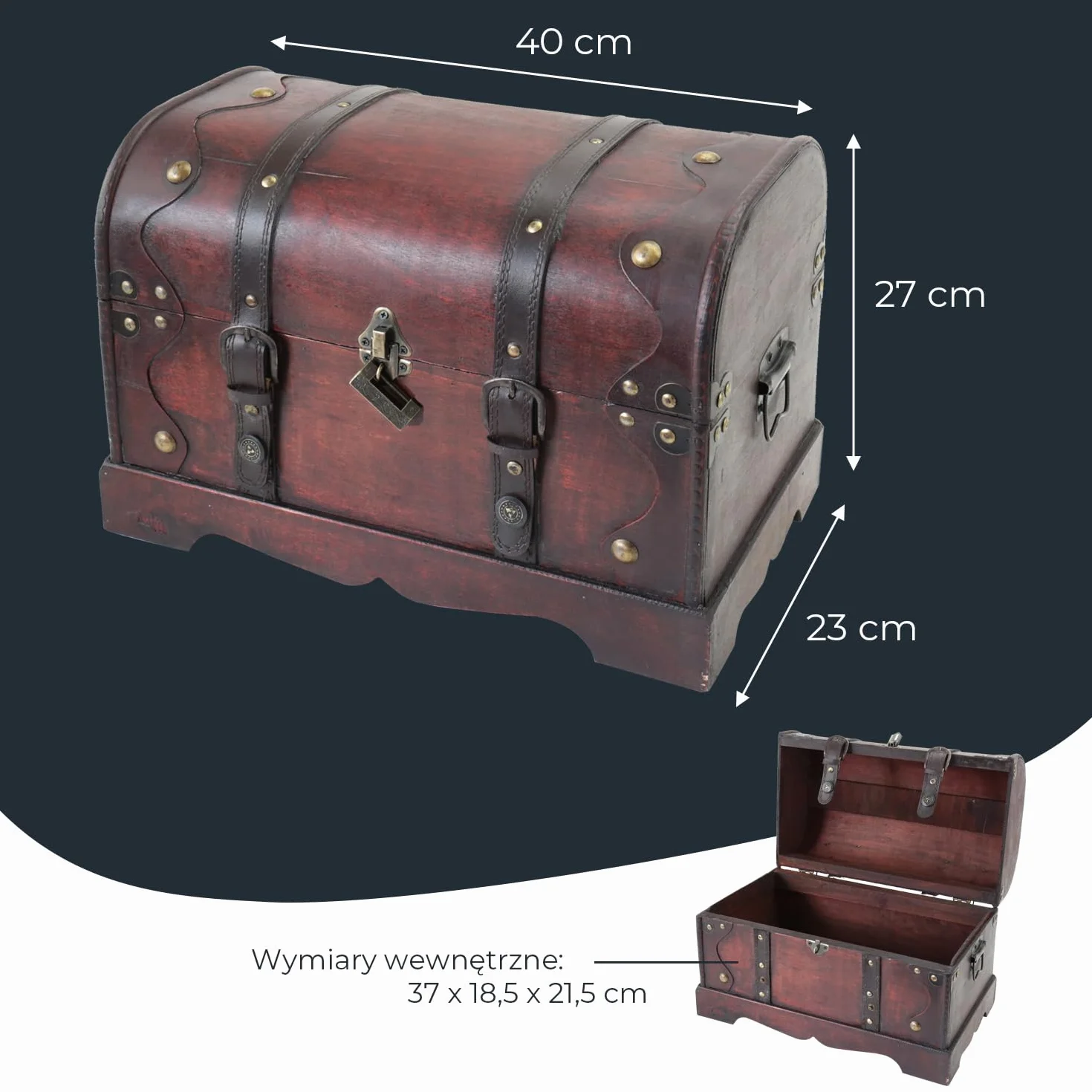 Drewniana skrzynia na skarby z zamkiem HMF 6403-140 40x23x27 cm