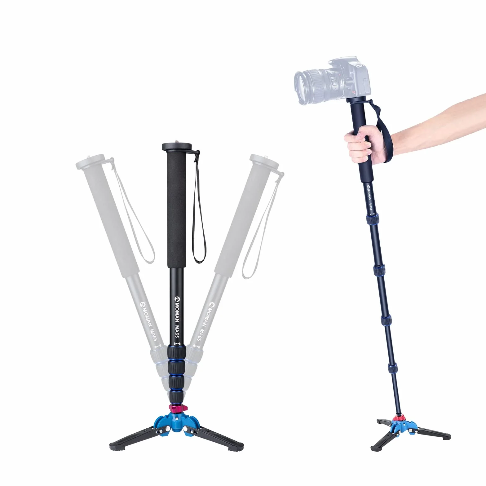 Moman Statyw Monopod z Nóżkami Do Aparatu Dslr Camcorder Dv, Lekki Przenośny Stop Aluminium Unipod, Podstawa Statywu W Zestawie, 5 Sekcji Do 163 cm