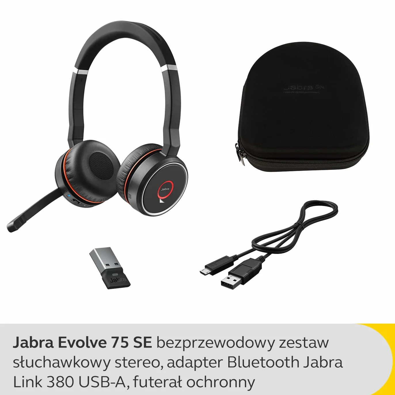 Jabra Evolve 75 SE - bezprzewodowy zestaw słuchawkowy Bluetooth stereo - z mikrofonem i aktywną redukcją szumów - certyfikat MS Teams, współpracuje ze wszystkimi platformami - czarny