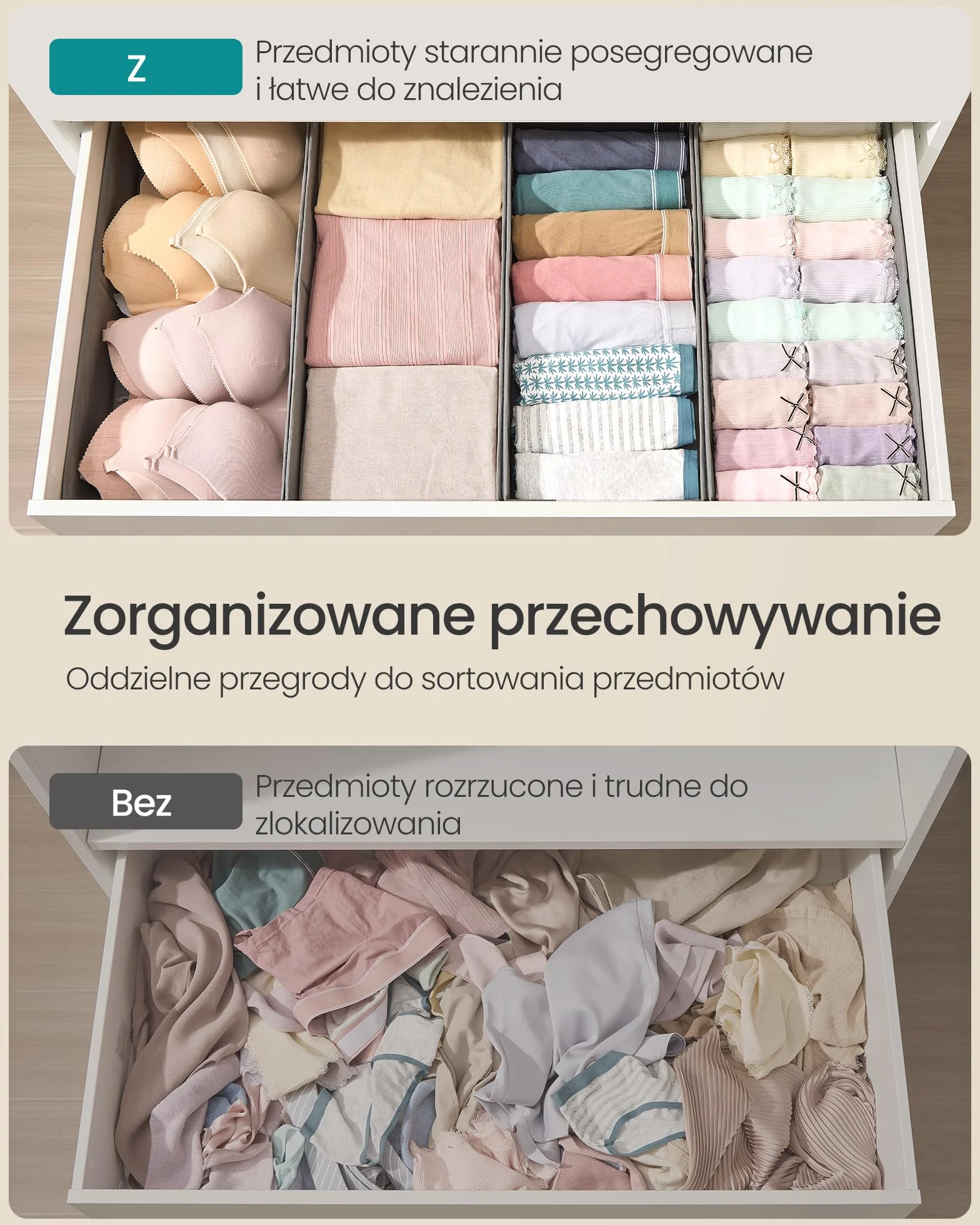 SONGMICS Zestaw organizerów na bieliznę 4 szt., organizer do szuflady do szafy IKEA PAX, bez przegródek, składany organizer do szafy, 50 x 22 x 10 cm na skarpetki, gołębi szary RUS013G01