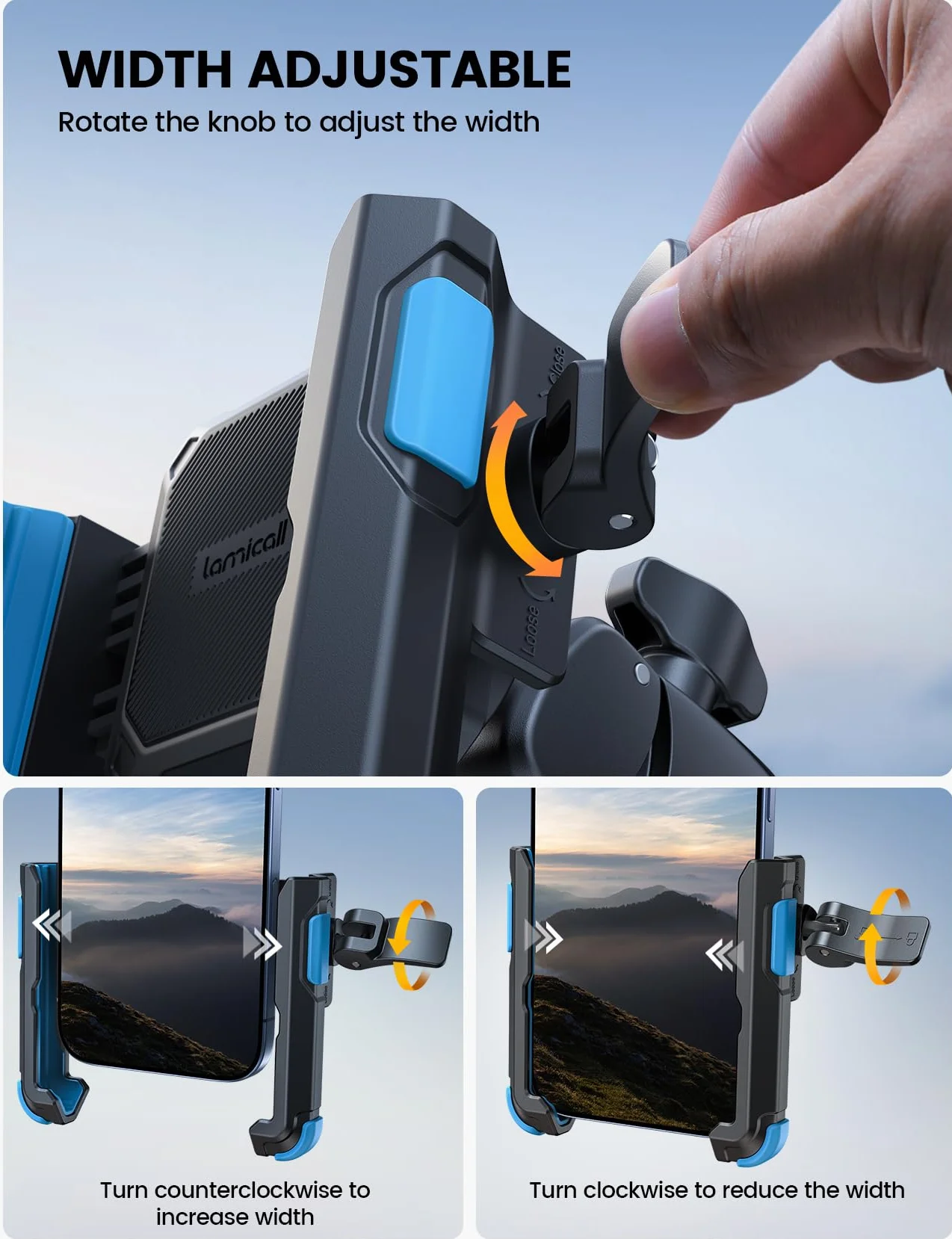 Lamicall Uchwyt na telefon do motocykla - 【1s szybkie odejmowanie】 Uniwersalny uchwyt motocyklowy na telefon, uchwyt rowerowy na kierownicę do iPhone 16 15 14 13 serie, S25 S24 Ultra - Niebieski
